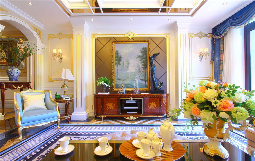 兰州伊真学府美苑121平米古典风格设计客厅装修效果图