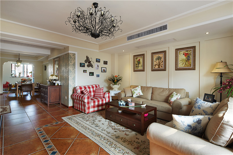 兰州紫雅花园田园风格少公馆104平米设计装修效果图