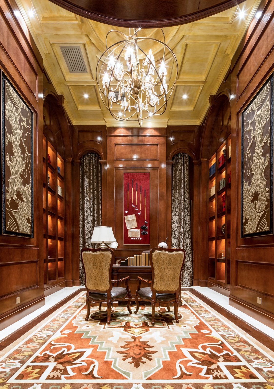 中式奢华书房装修设计效果图