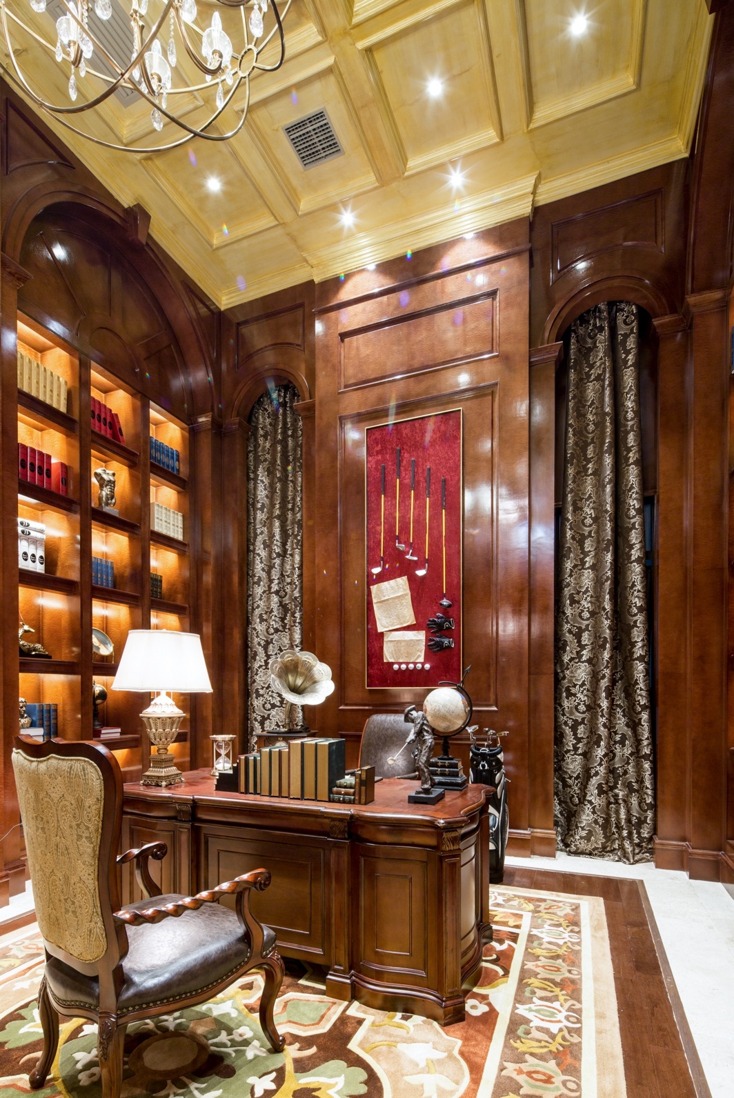 中式奢华书房装修设计效果图