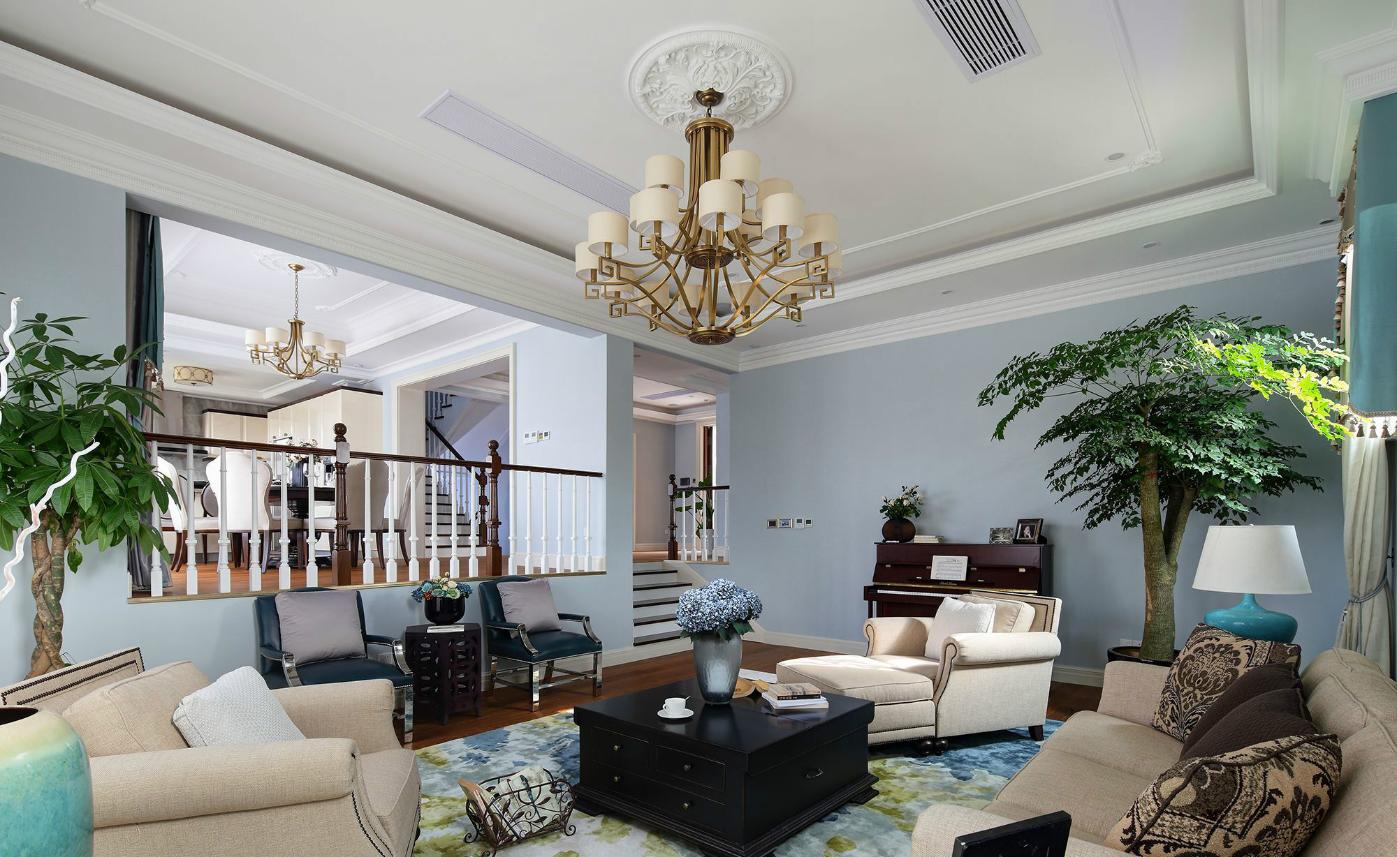 跃层美式装修设计效果图 129平装修设计样板房