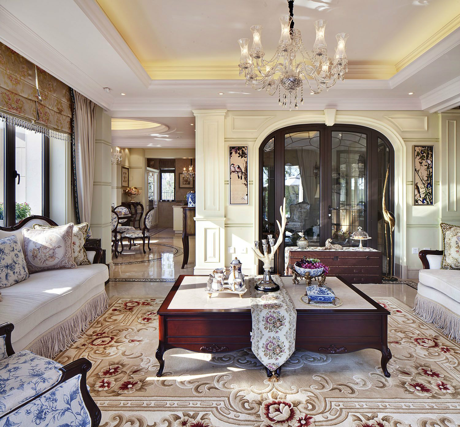 别墅装修效果图 美式风格装修样板间253平米 城西花园