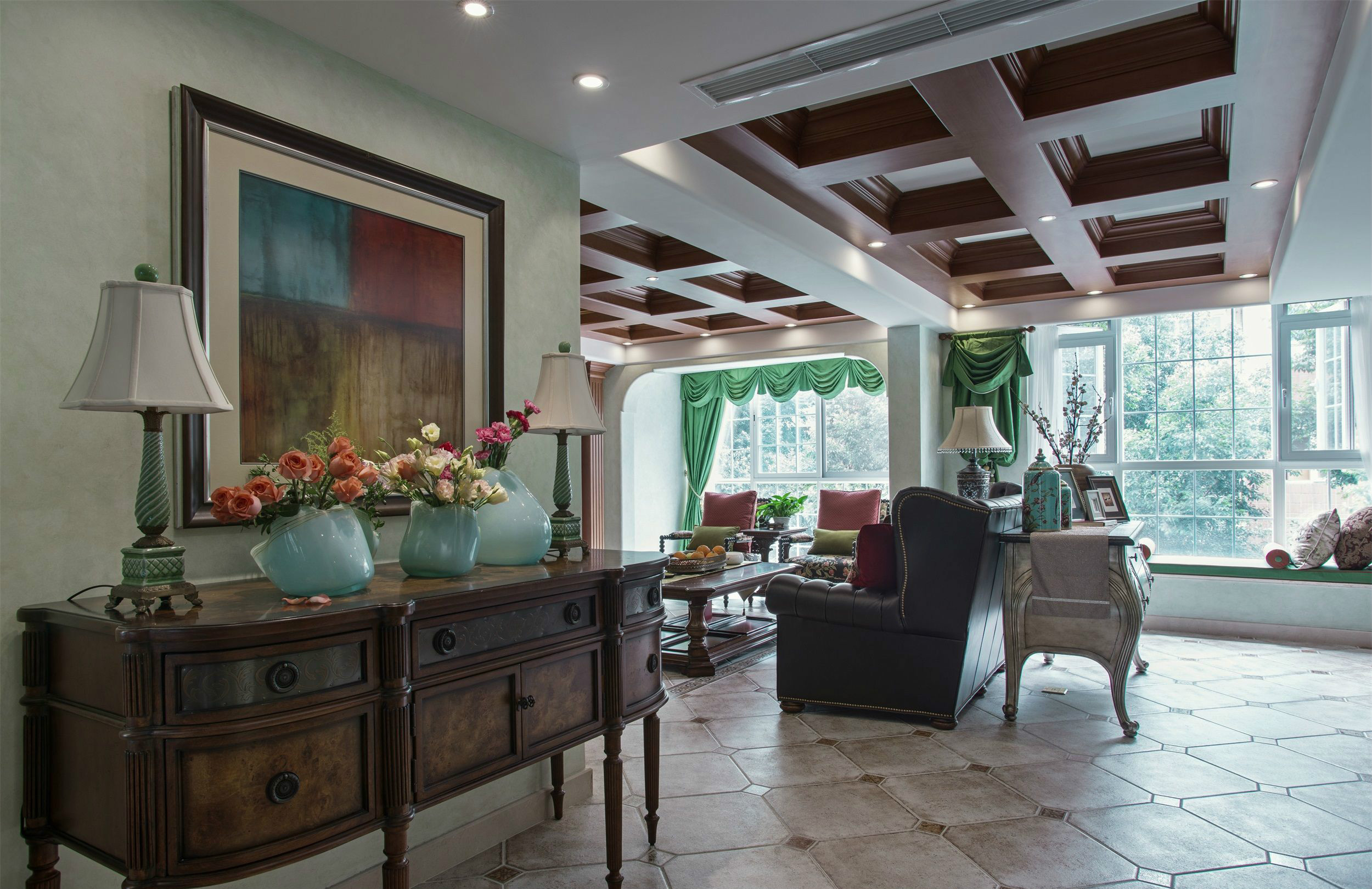 别墅装修设计效果图 美式风格装修样板间210平米