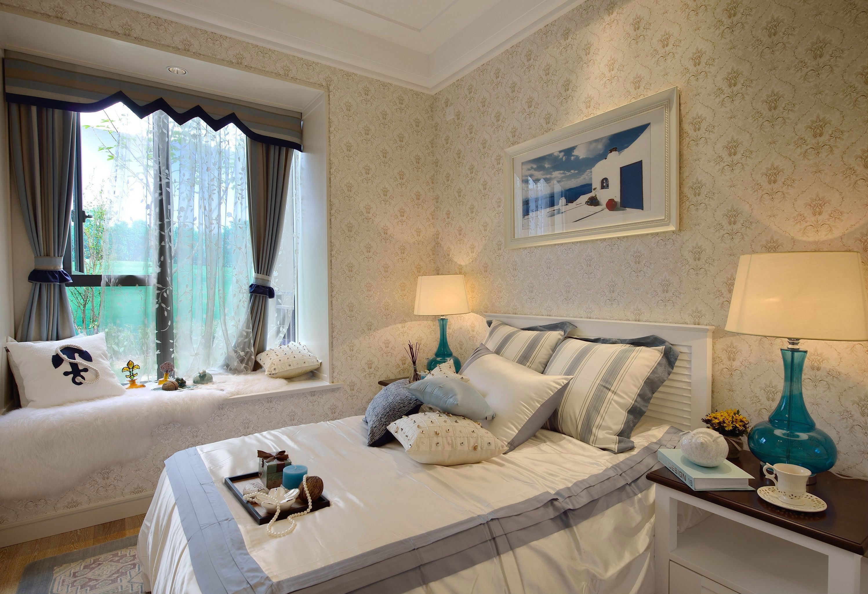 地中海装修设计效果图片 89平米二室一厅装修样板间科干小区