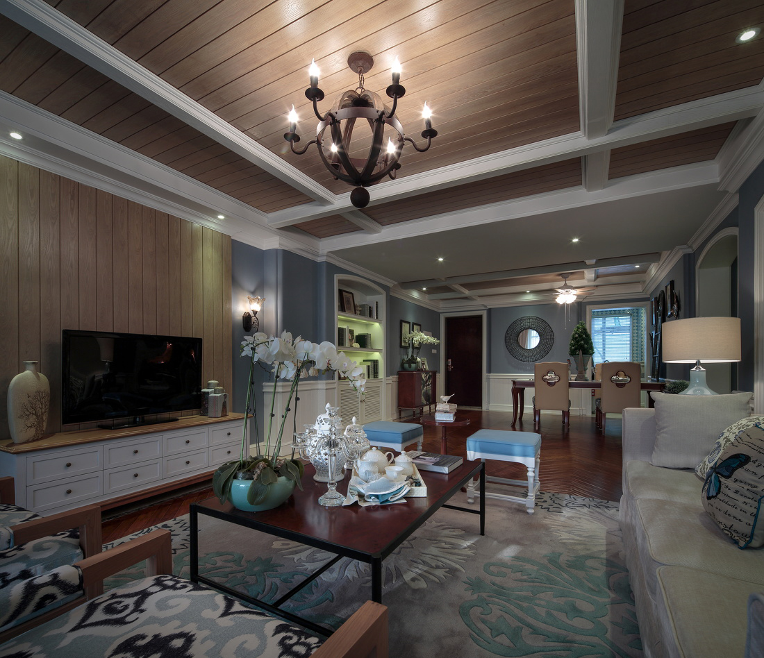 地中海装修设计效果图片   98平米公寓装修样板间伊顿鑫城