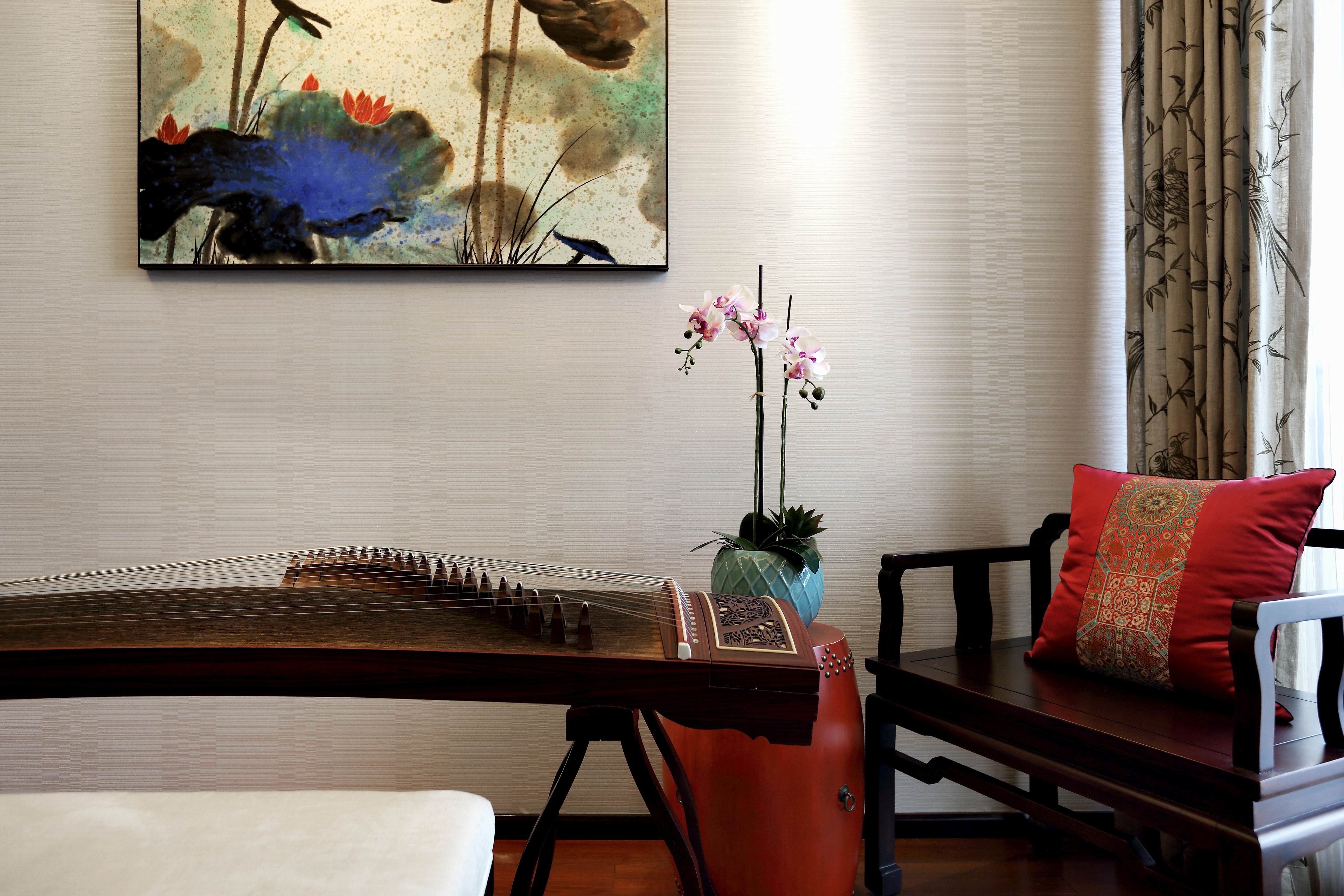 平层装修效果图 中式风格装修样板间图片 120平米江边聚龙花园