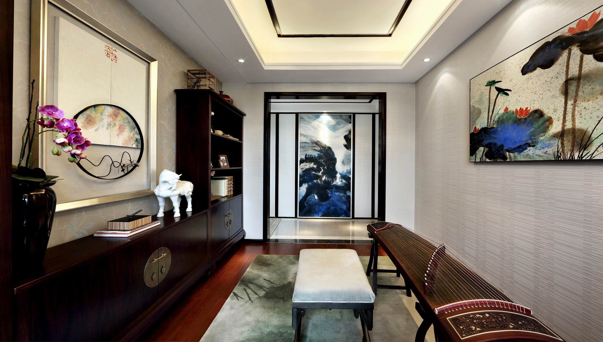 平层装修效果图 中式风格装修样板间图片 120平米江边聚龙花园