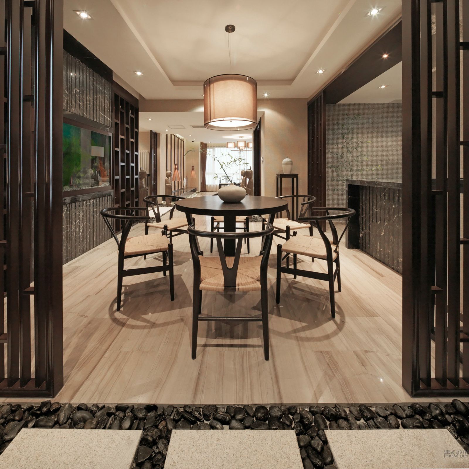 平层装修效果图 中式风格装修设计样板间图片 109平米十六栋小区