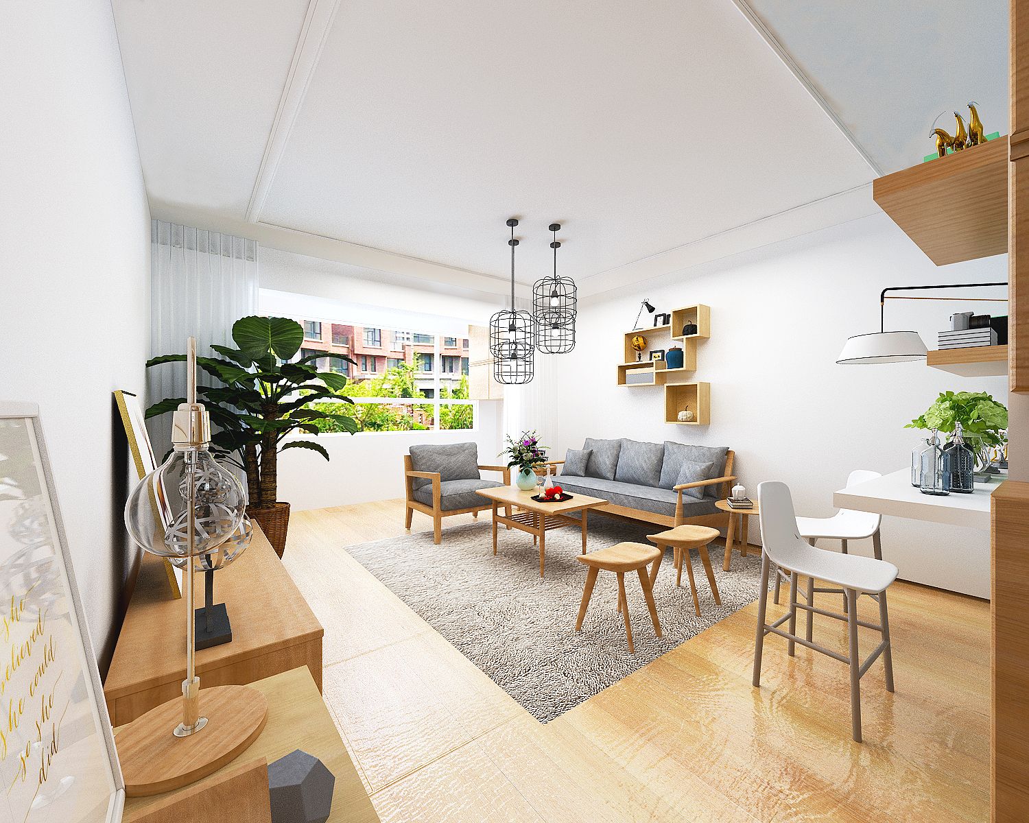 宜家风格装修效果图 二室一厅装修样板间图片95平米 滨水怡景