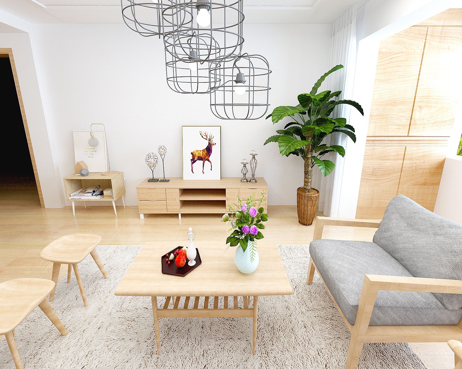 宜家风格装修效果图 二室一厅装修样板间图片95平米 滨水怡景