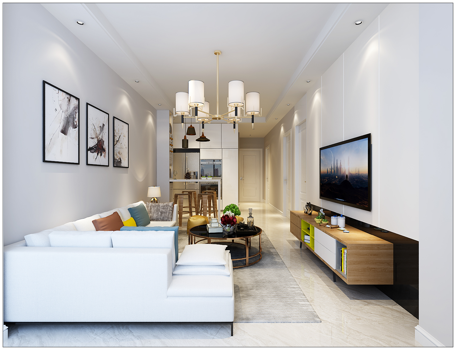 公寓装修效果图 北欧风格装修样板间图片 50平米万达华府