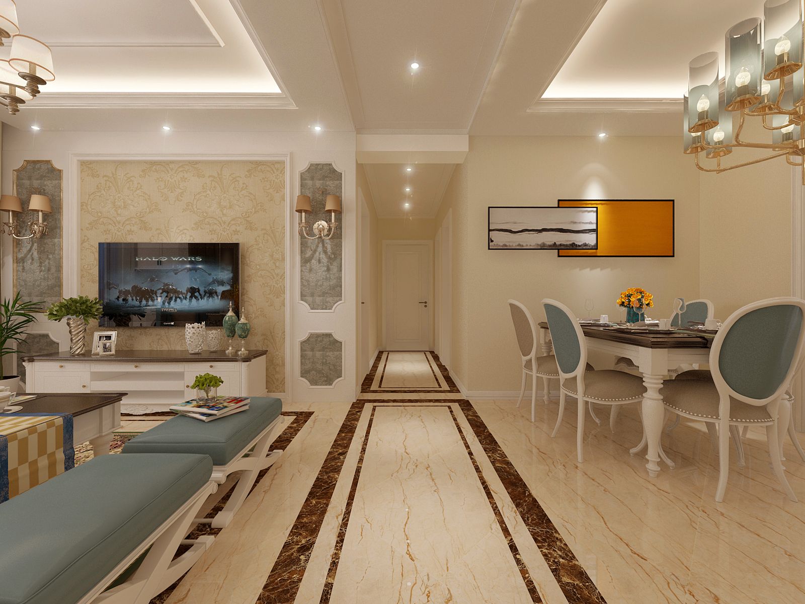 欧式风格装修设计效果图片132平米 装修样板间图片  弘城水韵