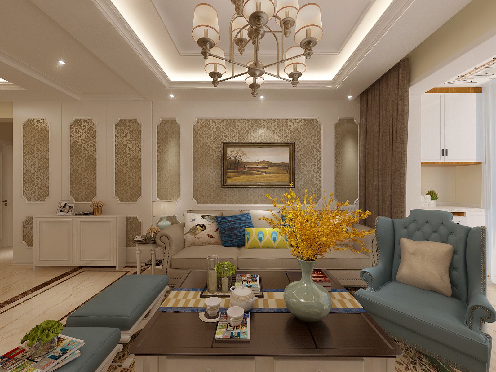 欧式风格装修设计效果图片132平米 装修样板间图片  弘城水韵