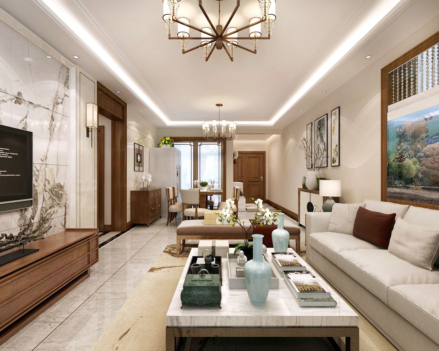 160平米装修效果图 传统中式装修样板间图片 四室两厅 领地凯旋公馆