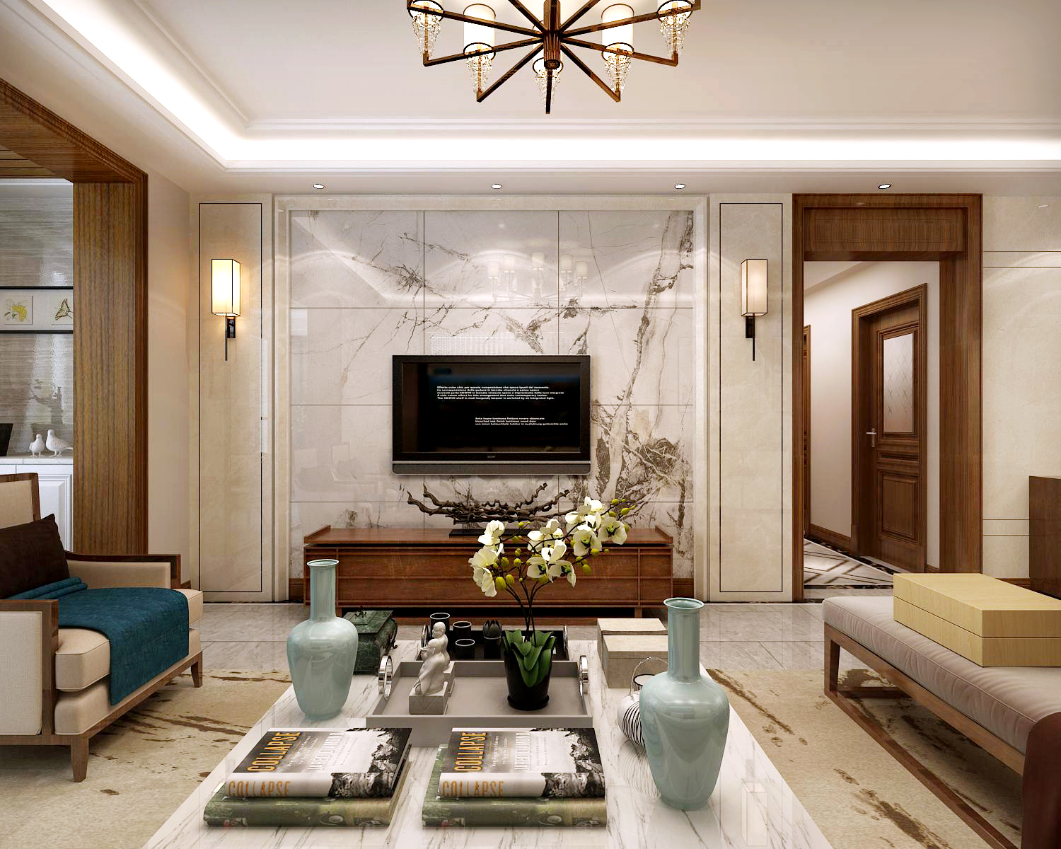 160平米装修效果图 传统中式装修样板间图片 四室两厅 领地凯旋公馆