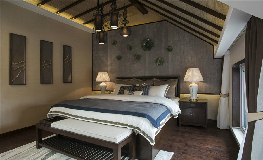 新中式风格装修效果图 140平米复式装修样板间 白石公馆