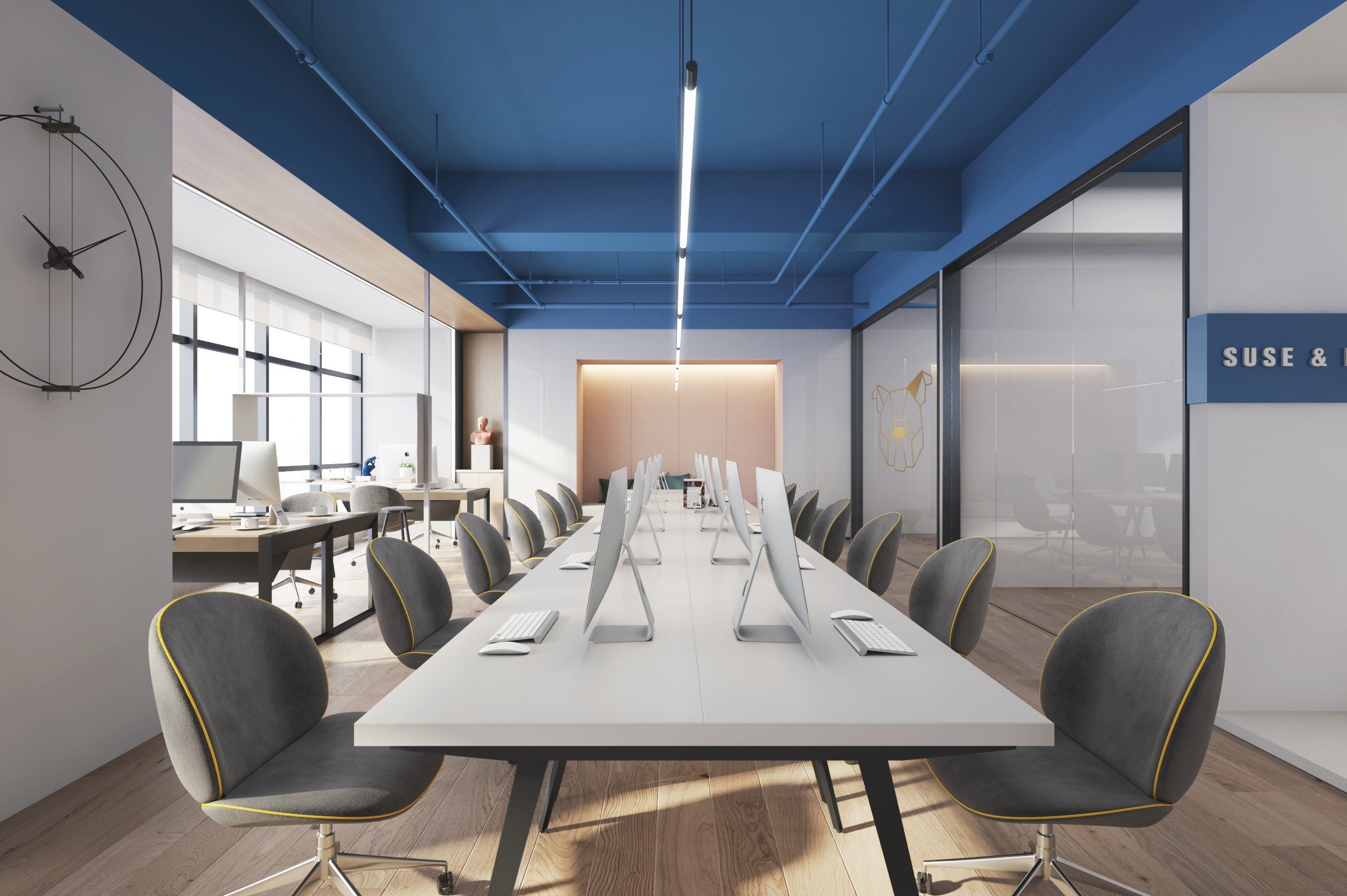 蓝色办公室装修图片230平米