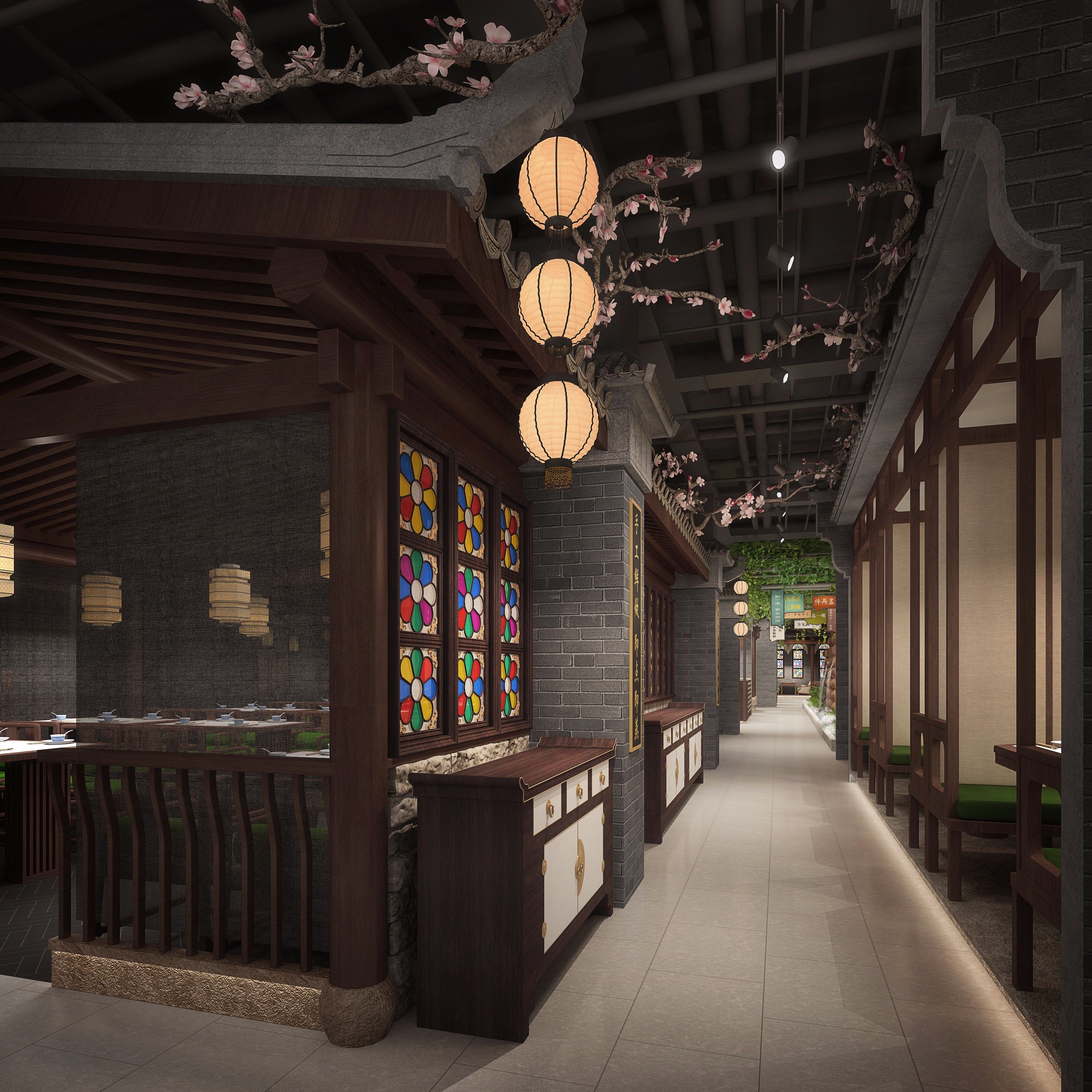 餐厅饭店餐饮空间装修设计效果图片 新中式风格饭店装修图片 700平米