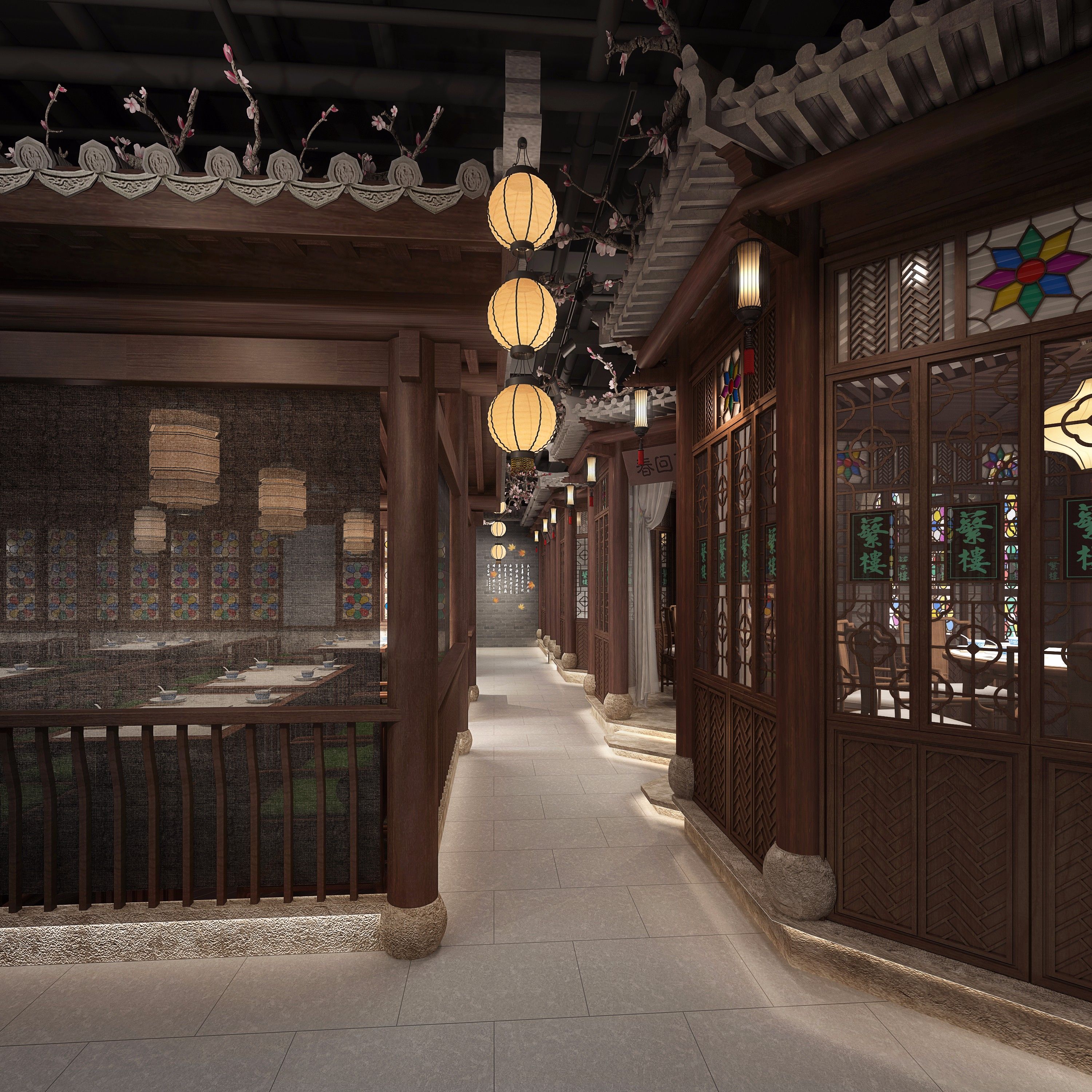 餐厅饭店餐饮空间装修设计效果图片 新中式风格饭店装修图片 700平米