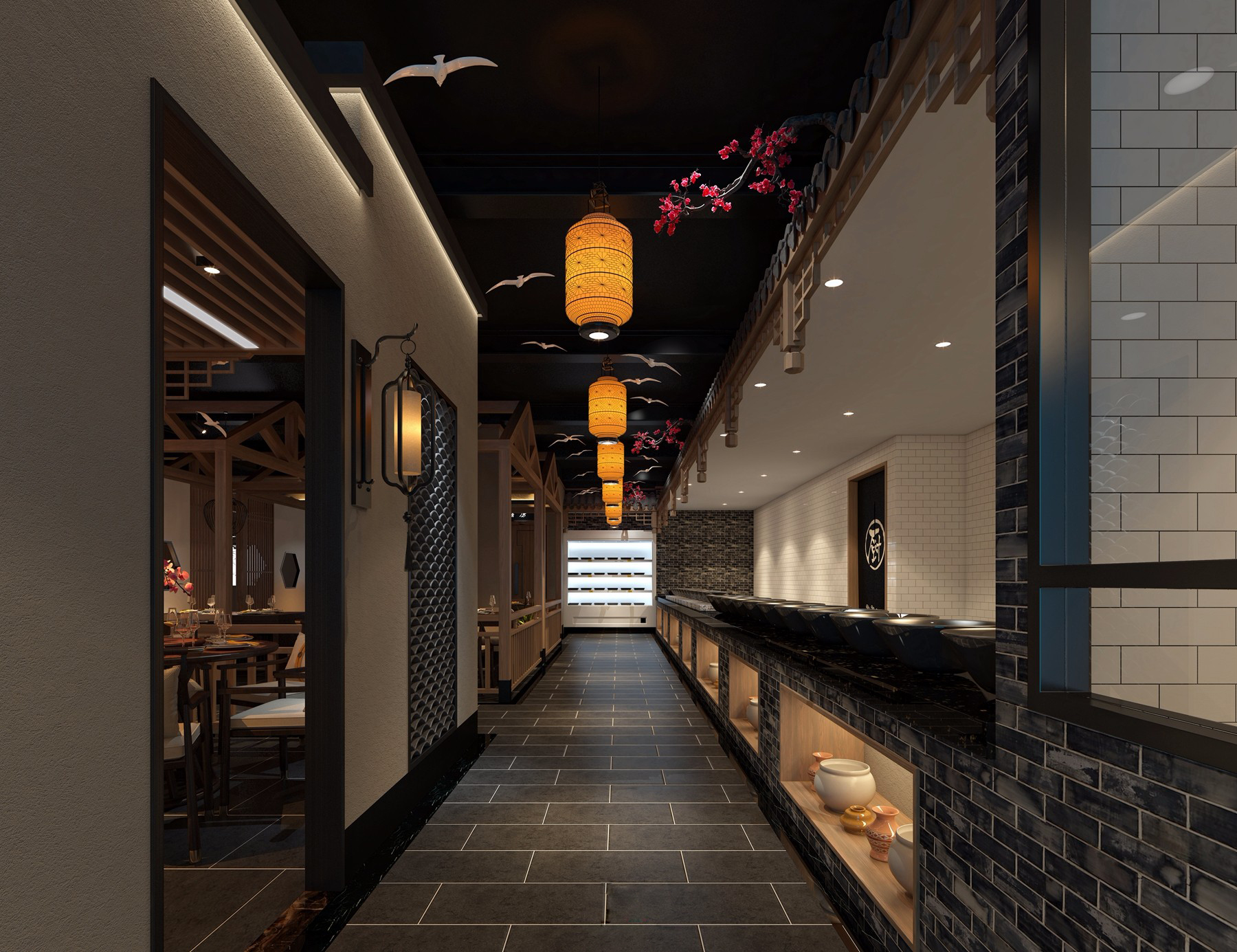 餐饮店面装修设计样板间图片 新中式风格饭店装修图片 260平米