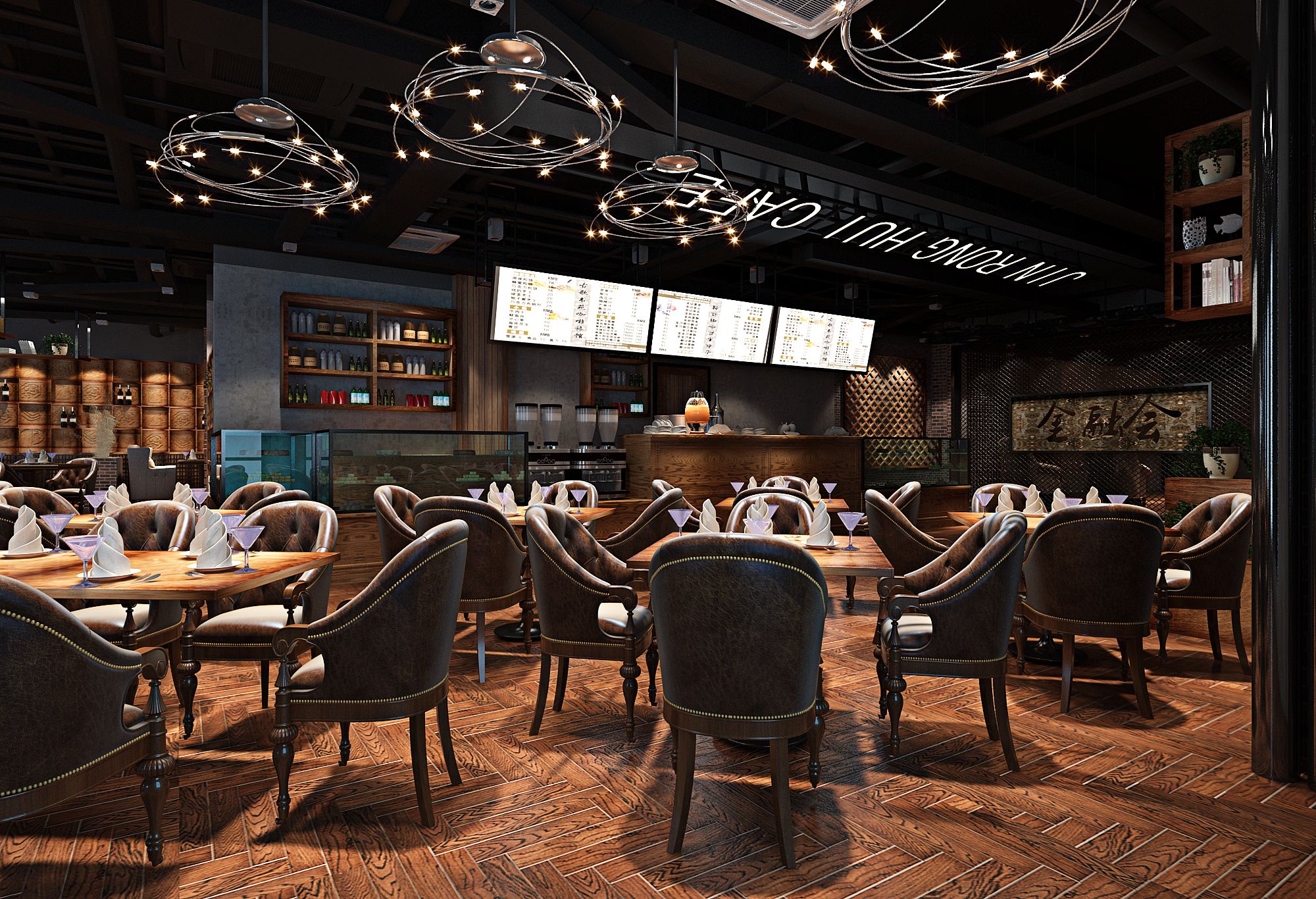 餐饮店铺大厅装修设计图片  美式风格餐厅装修图片100平米