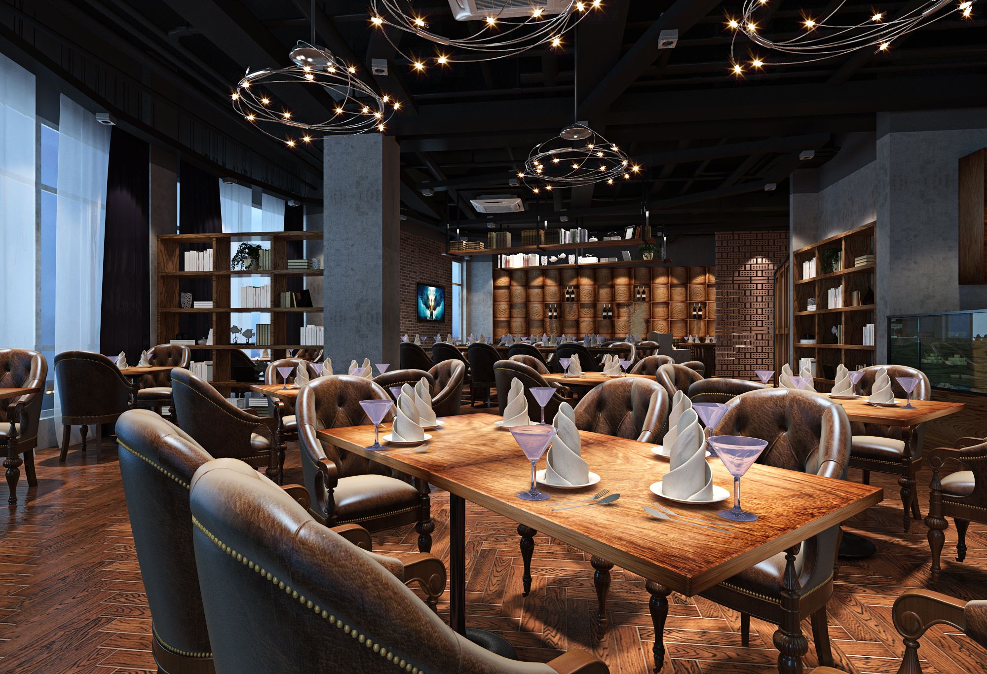 餐饮店铺大厅装修设计图片  美式风格餐厅装修图片100平米