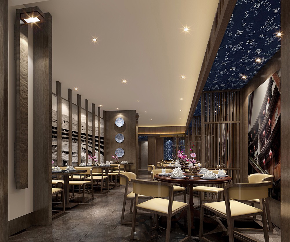 中式风格饭店装修设计效果图 餐厅装修设计图片 350平米