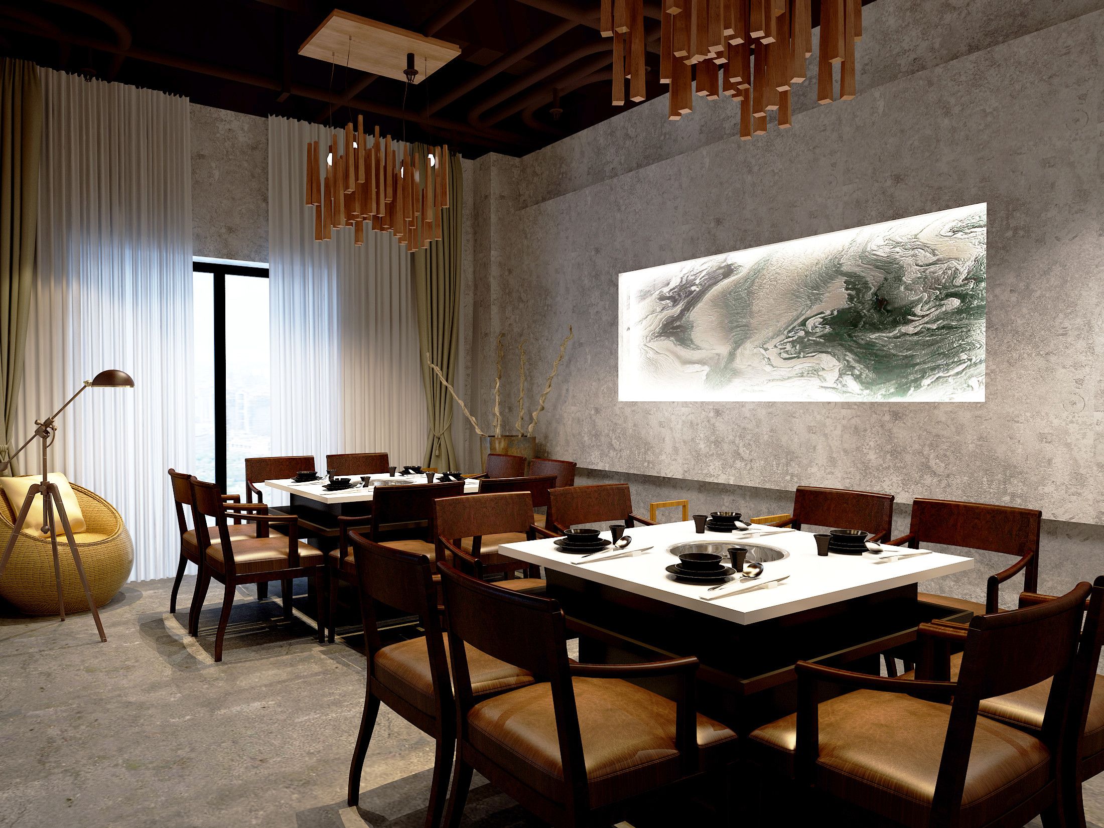 230平米新中式风格餐厅装修效果