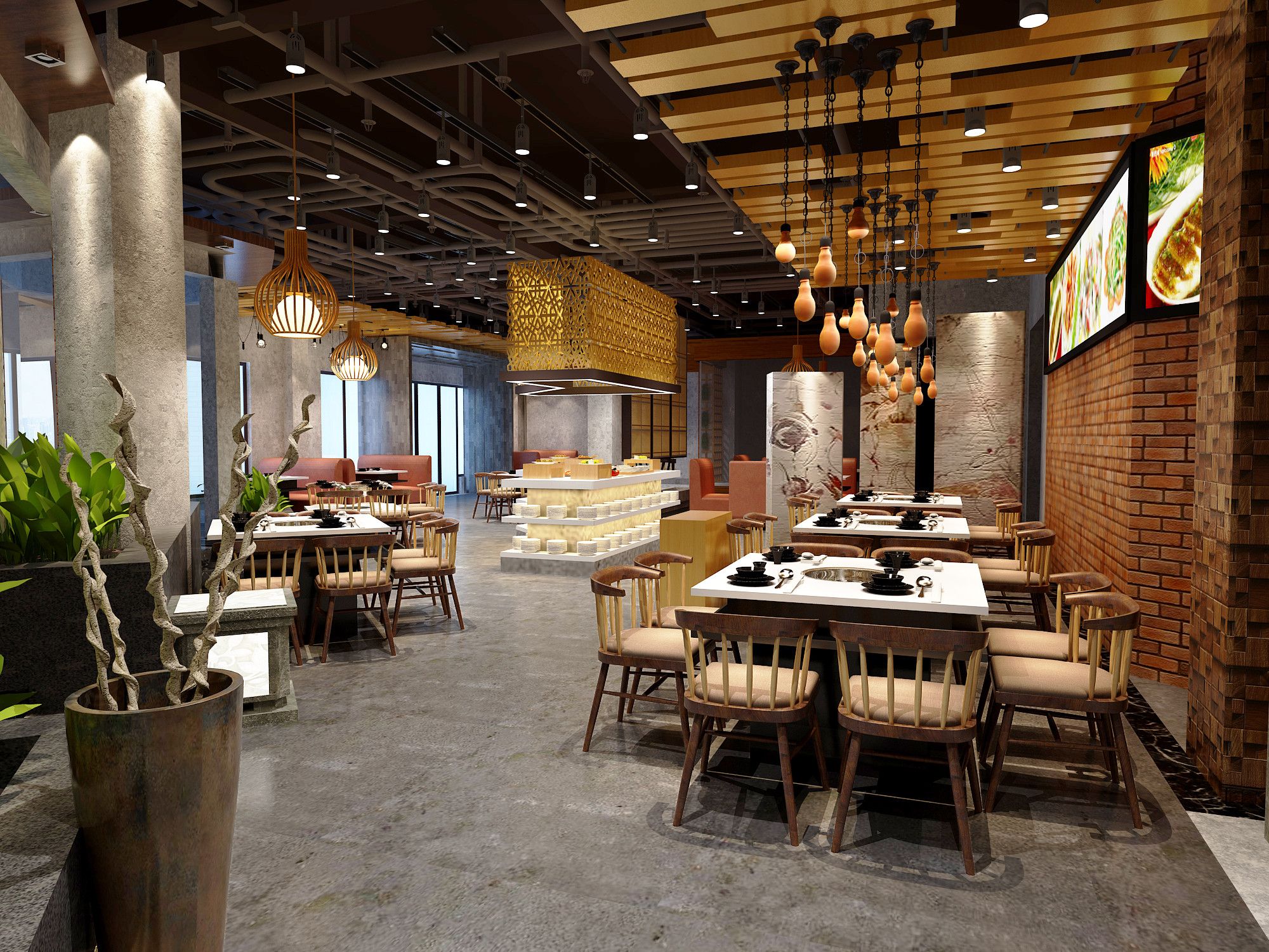 230平米新中式风格餐厅装修效果