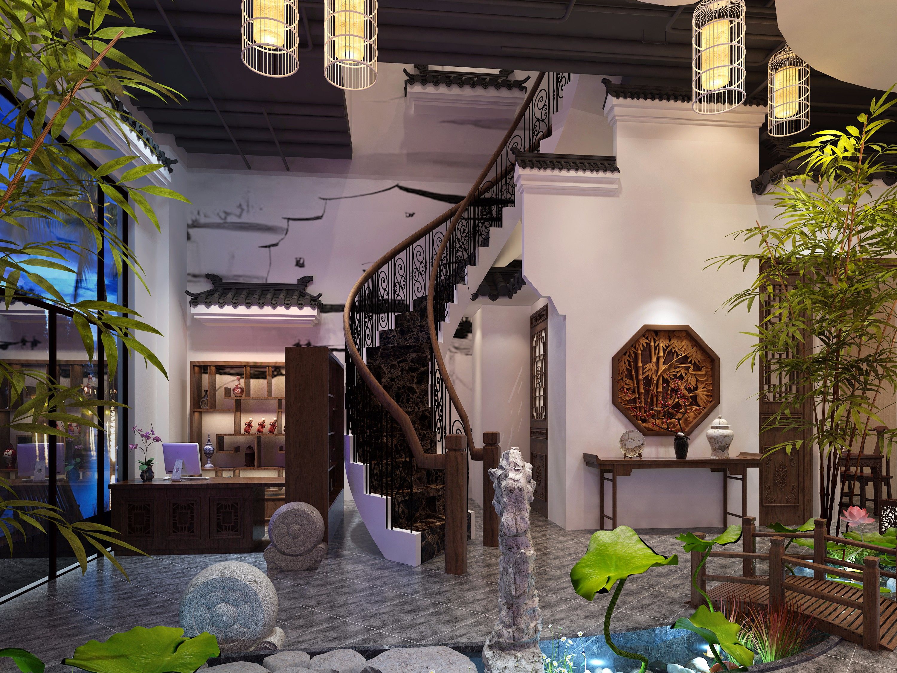 茶餐厅装修样板间图片 新中式风格传统茶楼装修图片欣赏 280平米