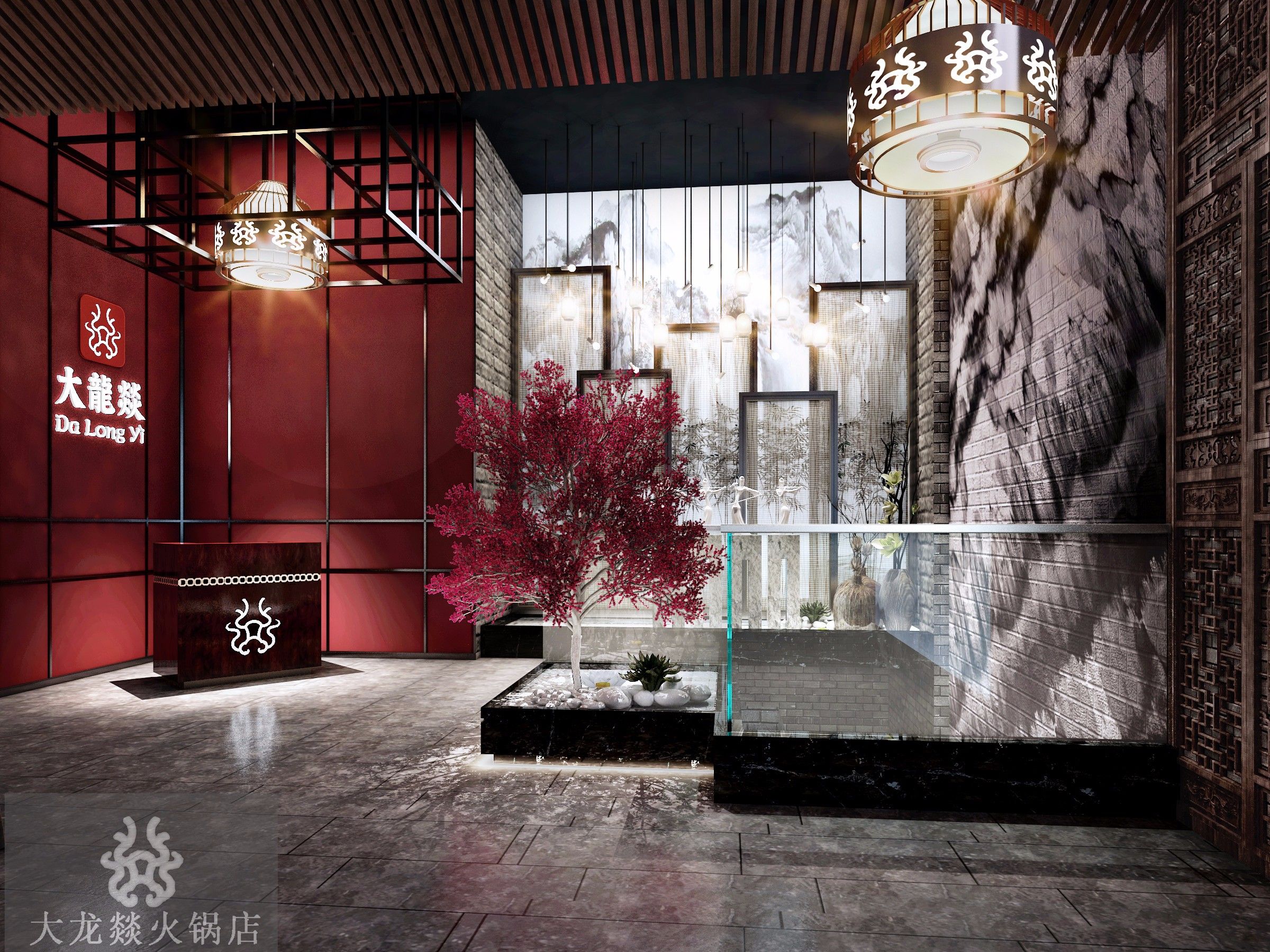 火锅店装修设计效果图  中式特色火锅店装修图片 600平米