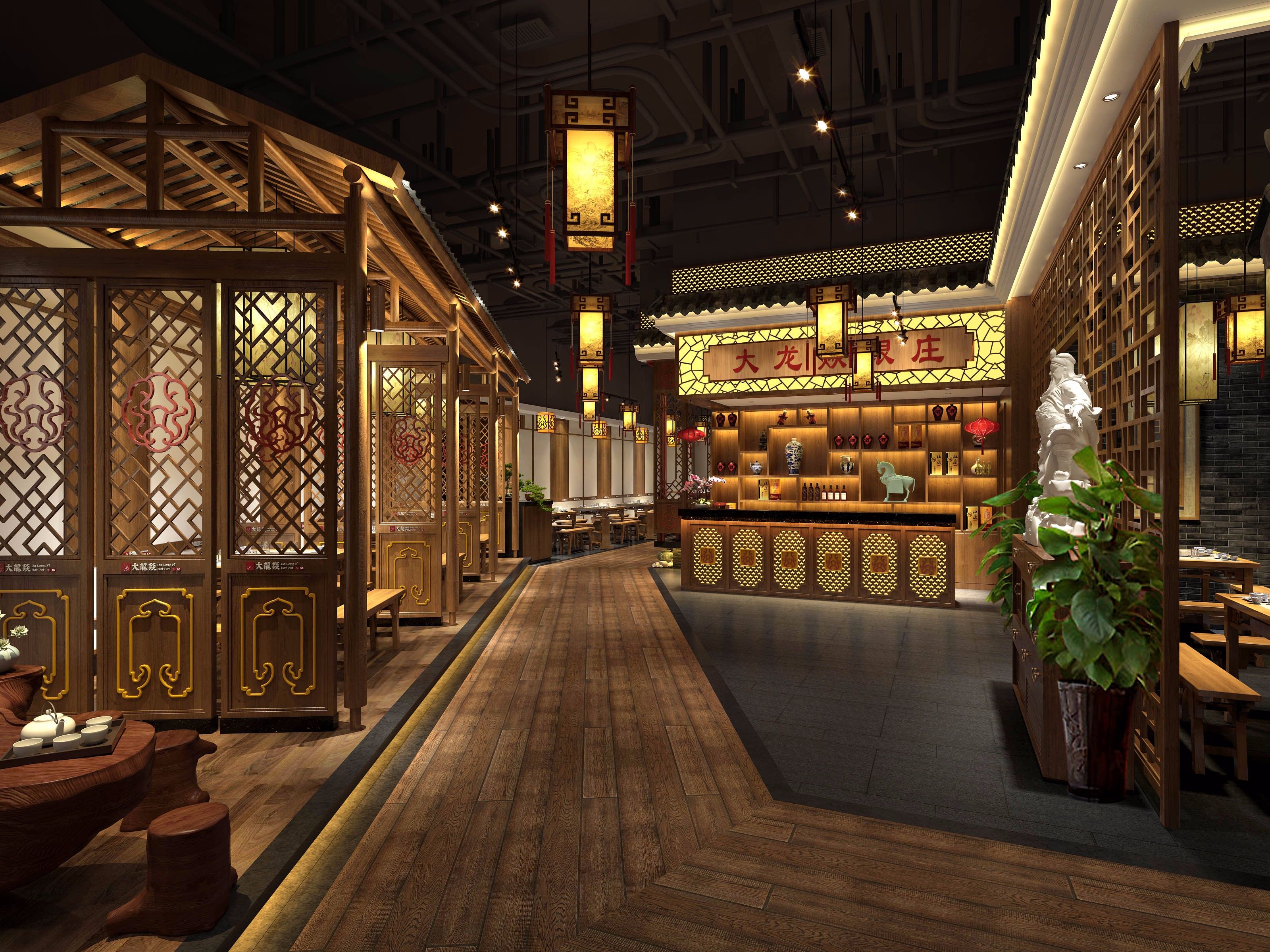 火锅店小包间装修效果图 中式风格300平方火锅店装修图片