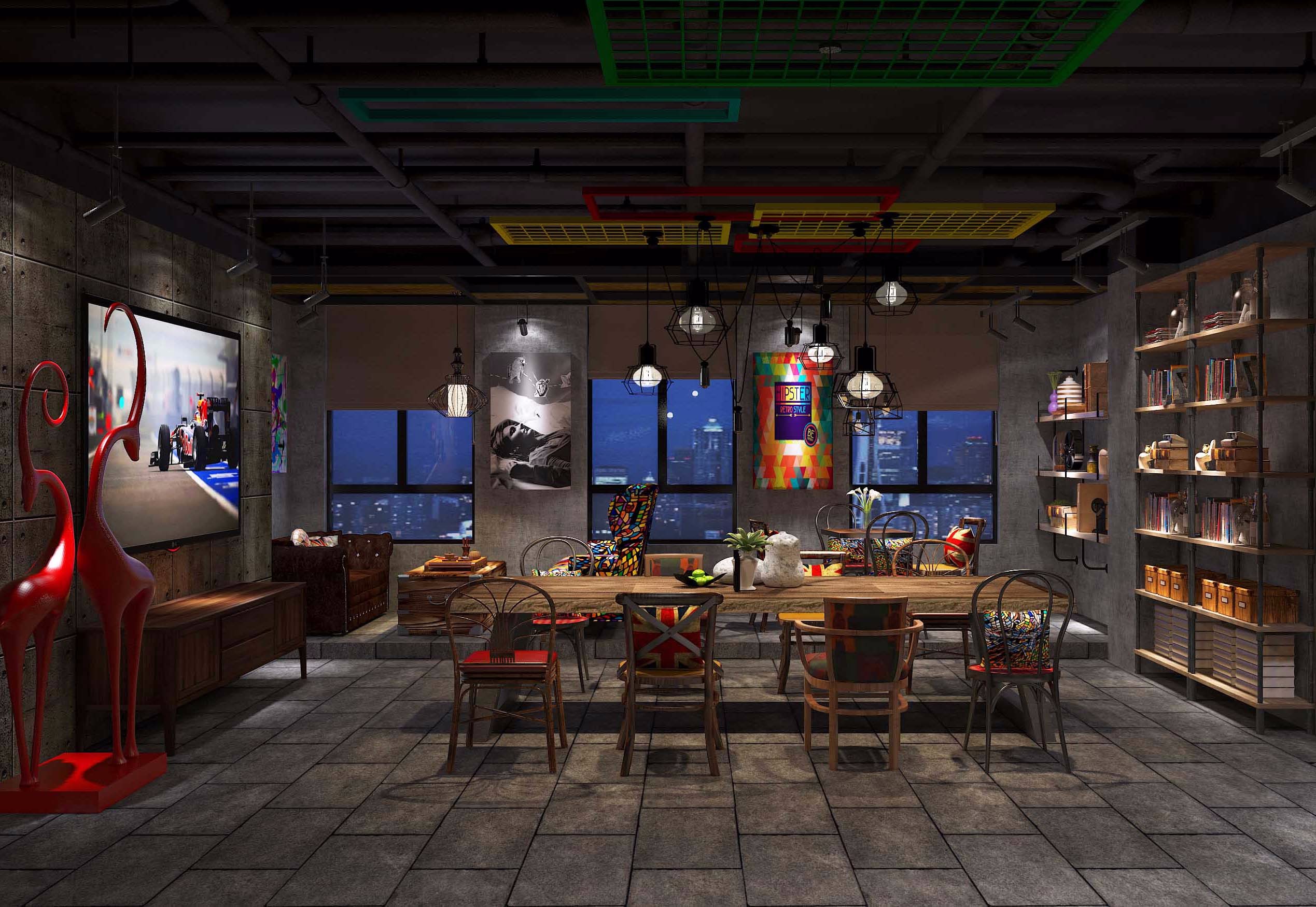 200平方餐饮店烤鱼店装修图片  美式复古餐厅案例图