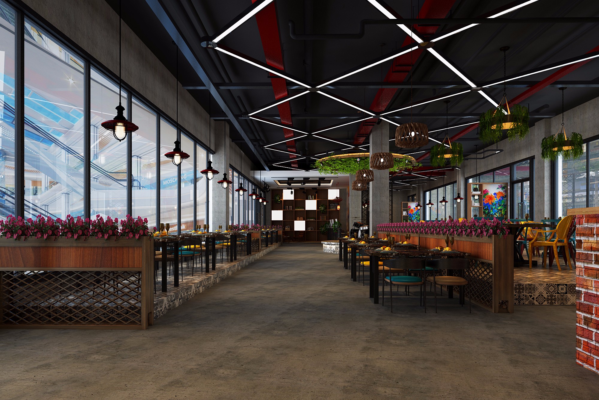 200平方餐饮店烤鱼店装修图片  美式复古餐厅案例图