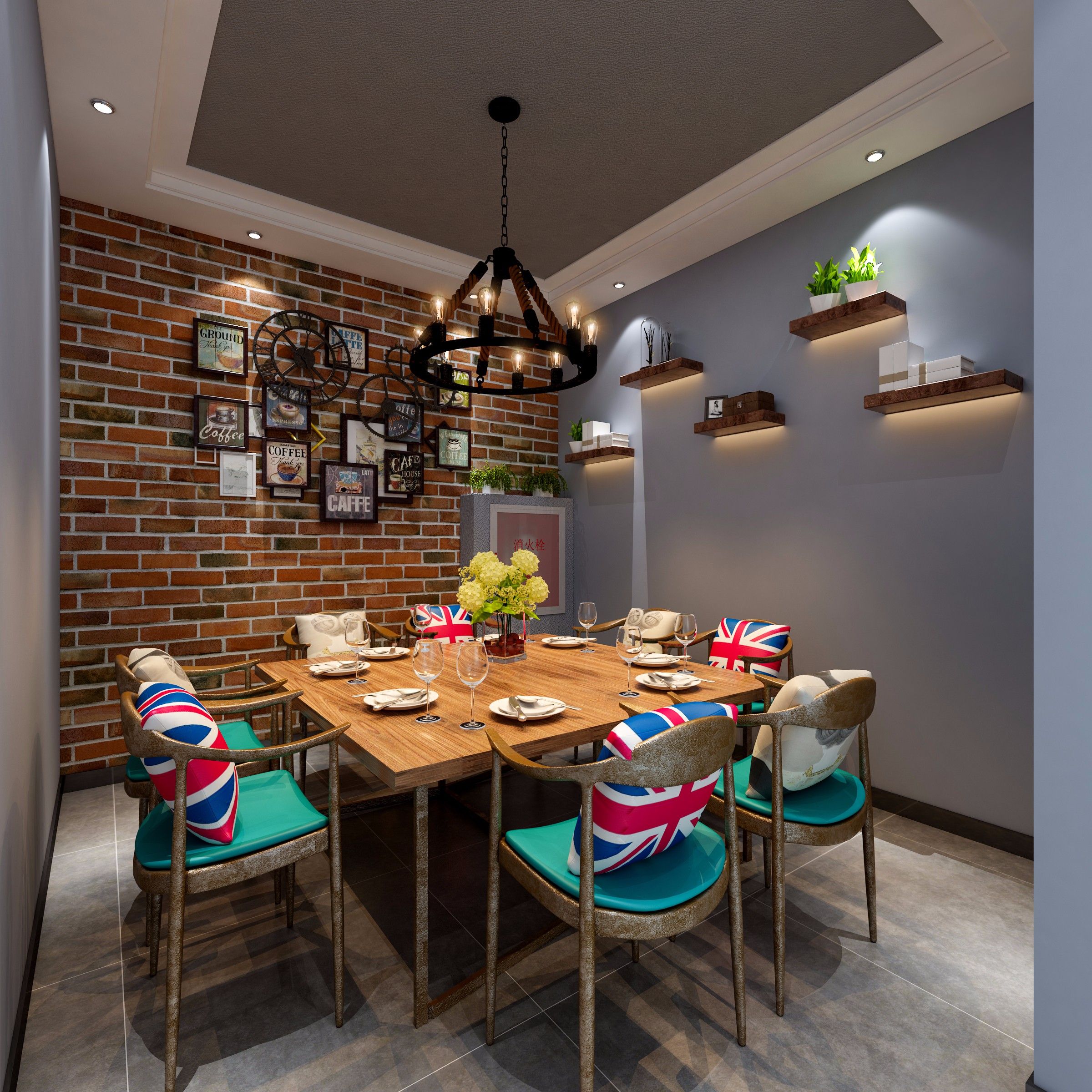 200平方餐饮店烤鱼店装修图片  美式复古餐厅案例图