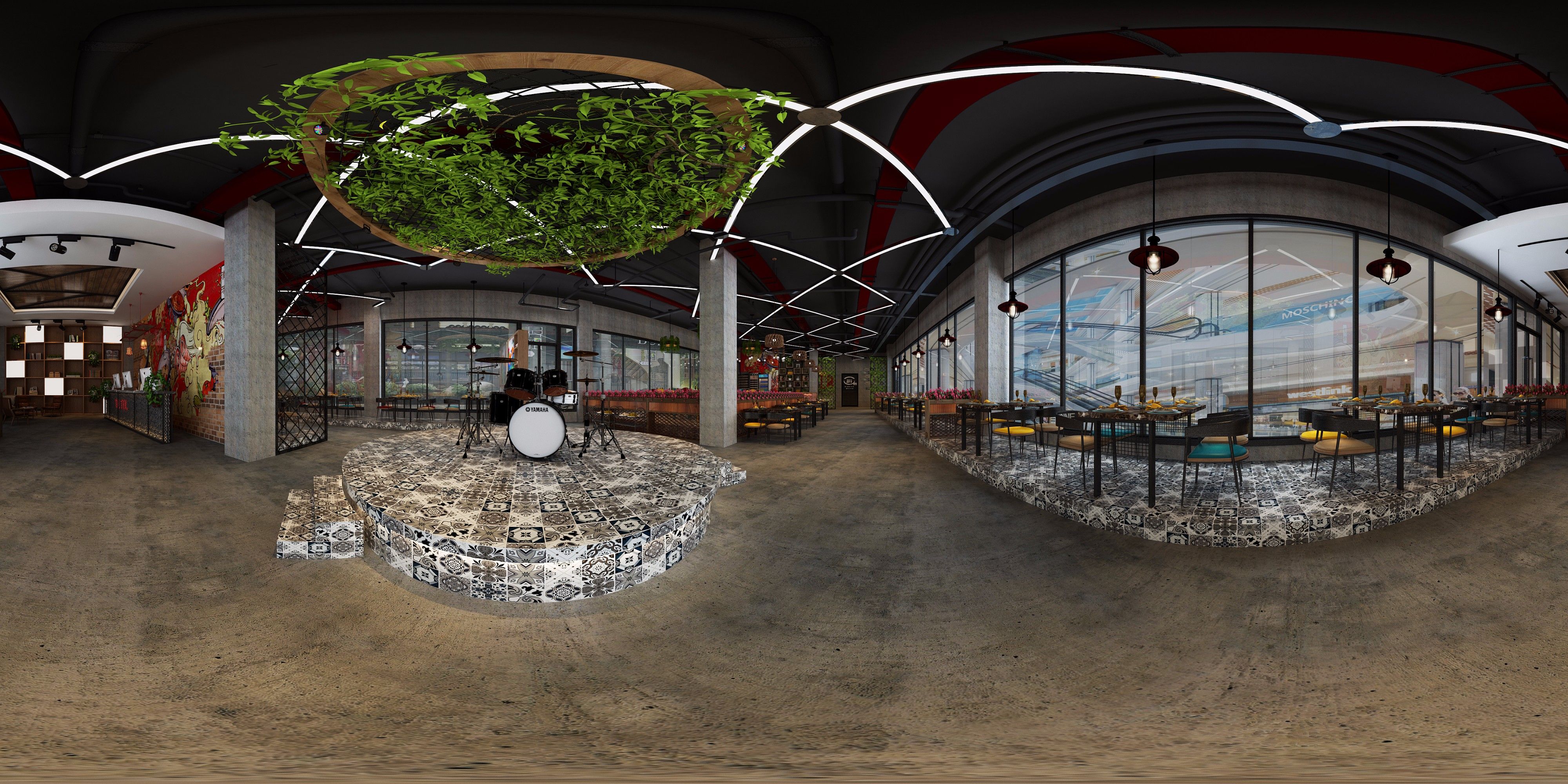 200平方餐饮店烤鱼店装修图片  美式复古餐厅案例图