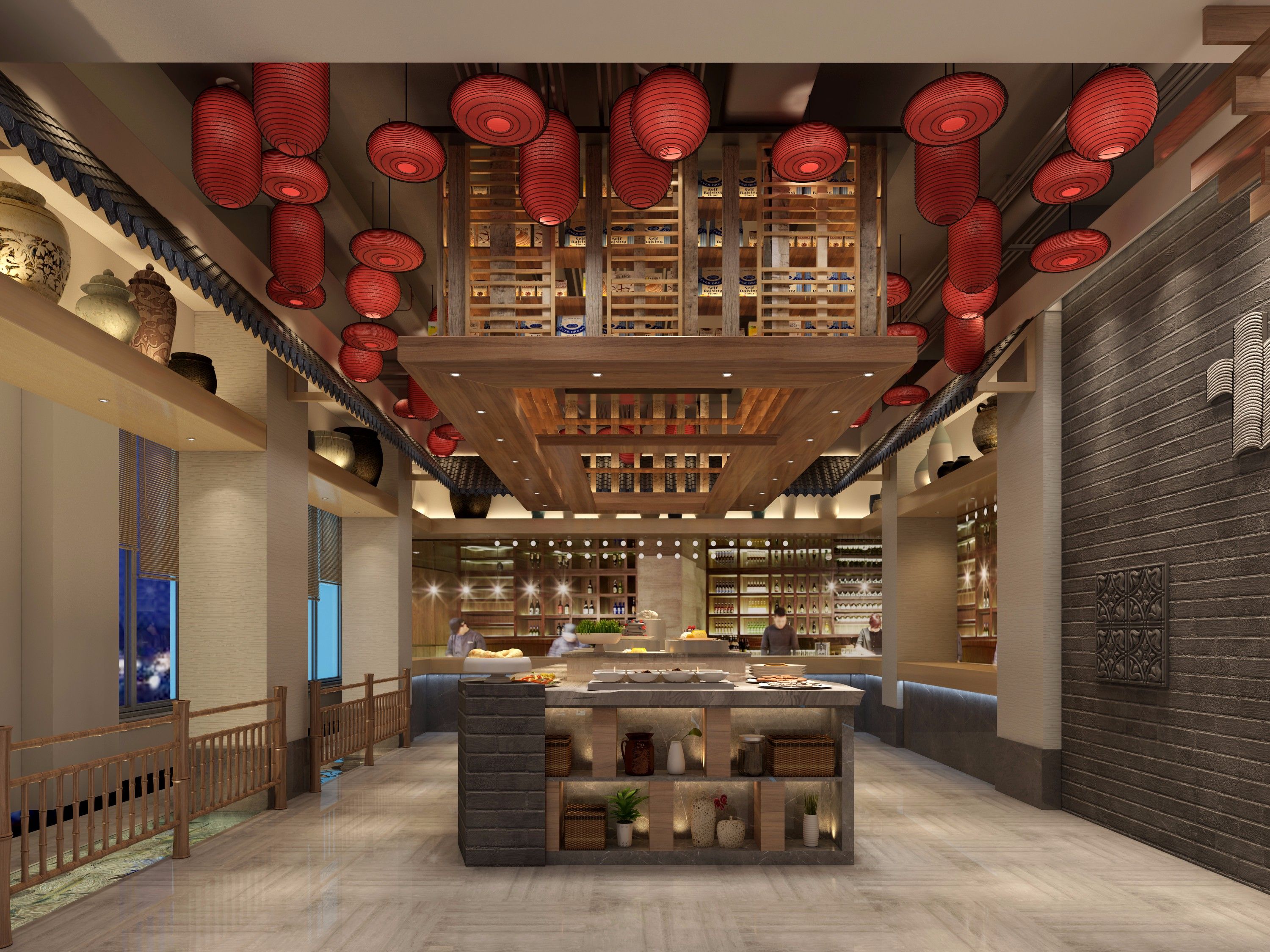 中式风格餐厅装修设计效果图片 200平米饭店装修设计案例