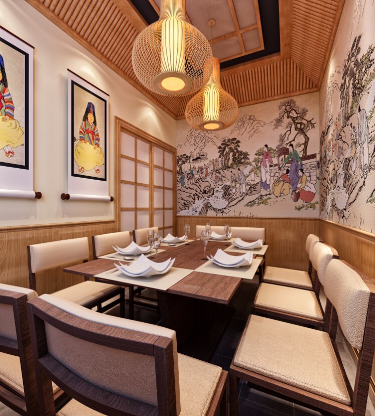 韩式餐厅装修效果图 200平米2019餐厅店铺装修设计案例