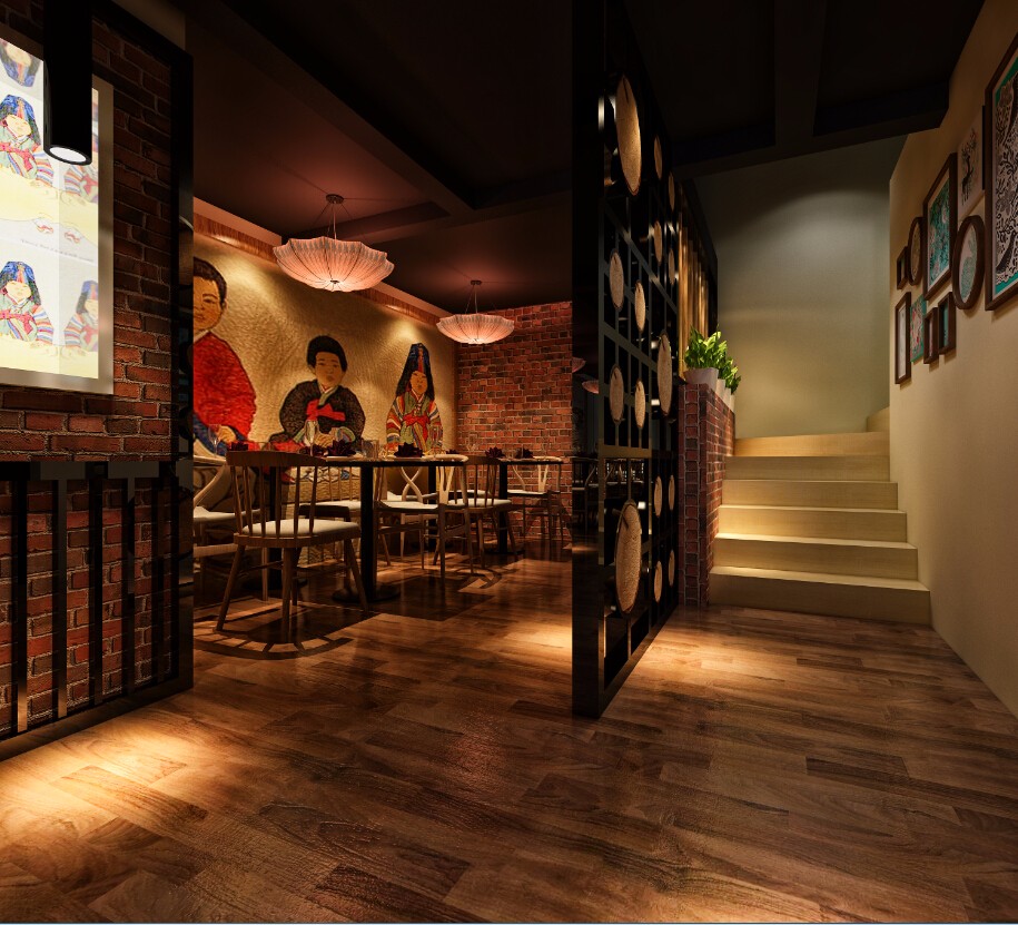 韩式餐厅装修效果图 200平米2019餐厅店铺装修设计案例
