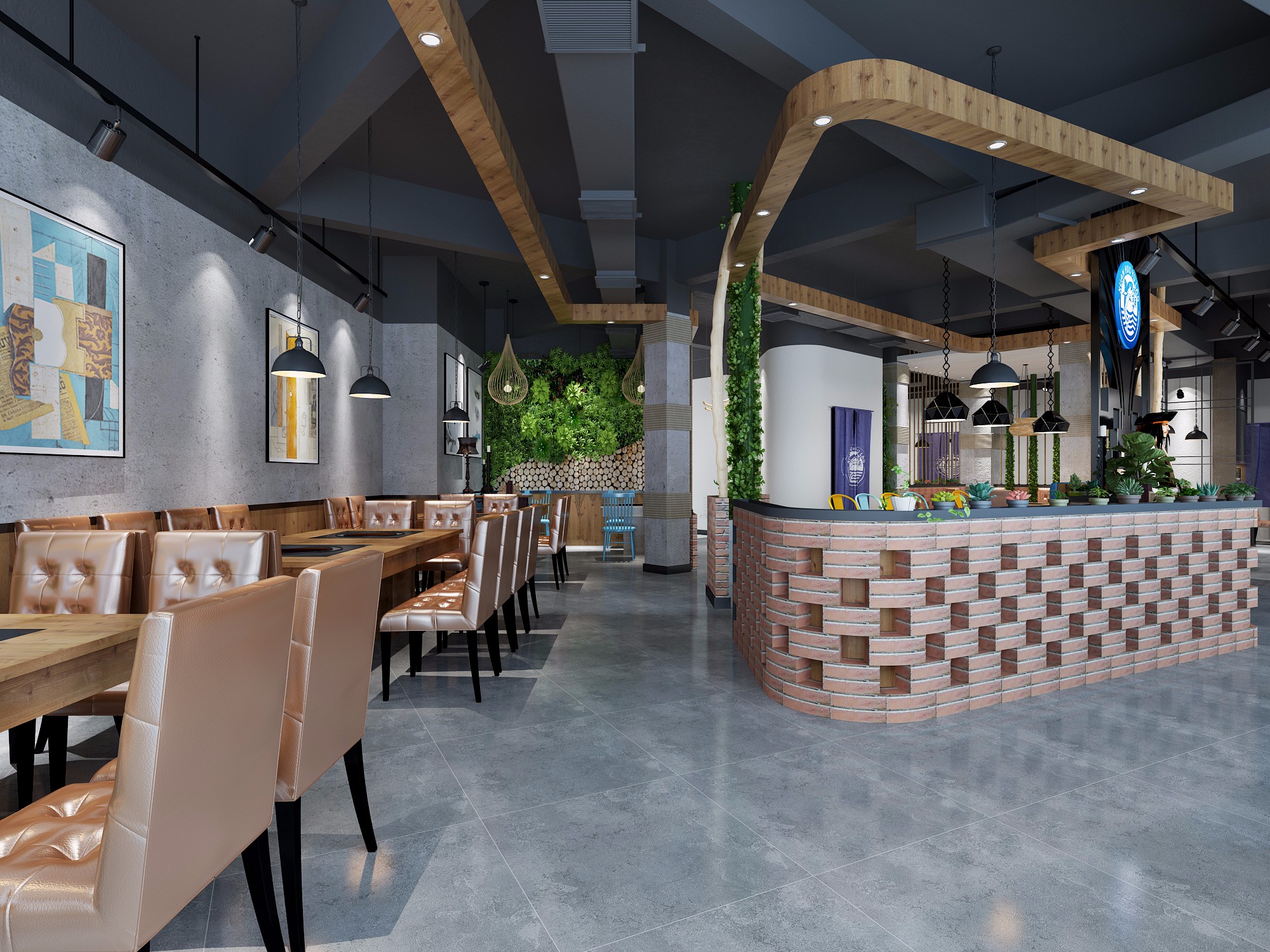 火锅店面装修图片 简单大气火锅店装修案例 工业风格300平米