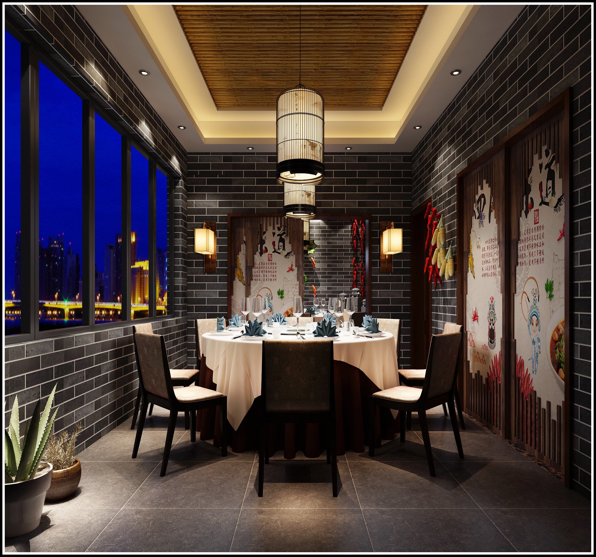 火锅店时尚装修图片 200平米火锅店铺大厅装修设计效果图