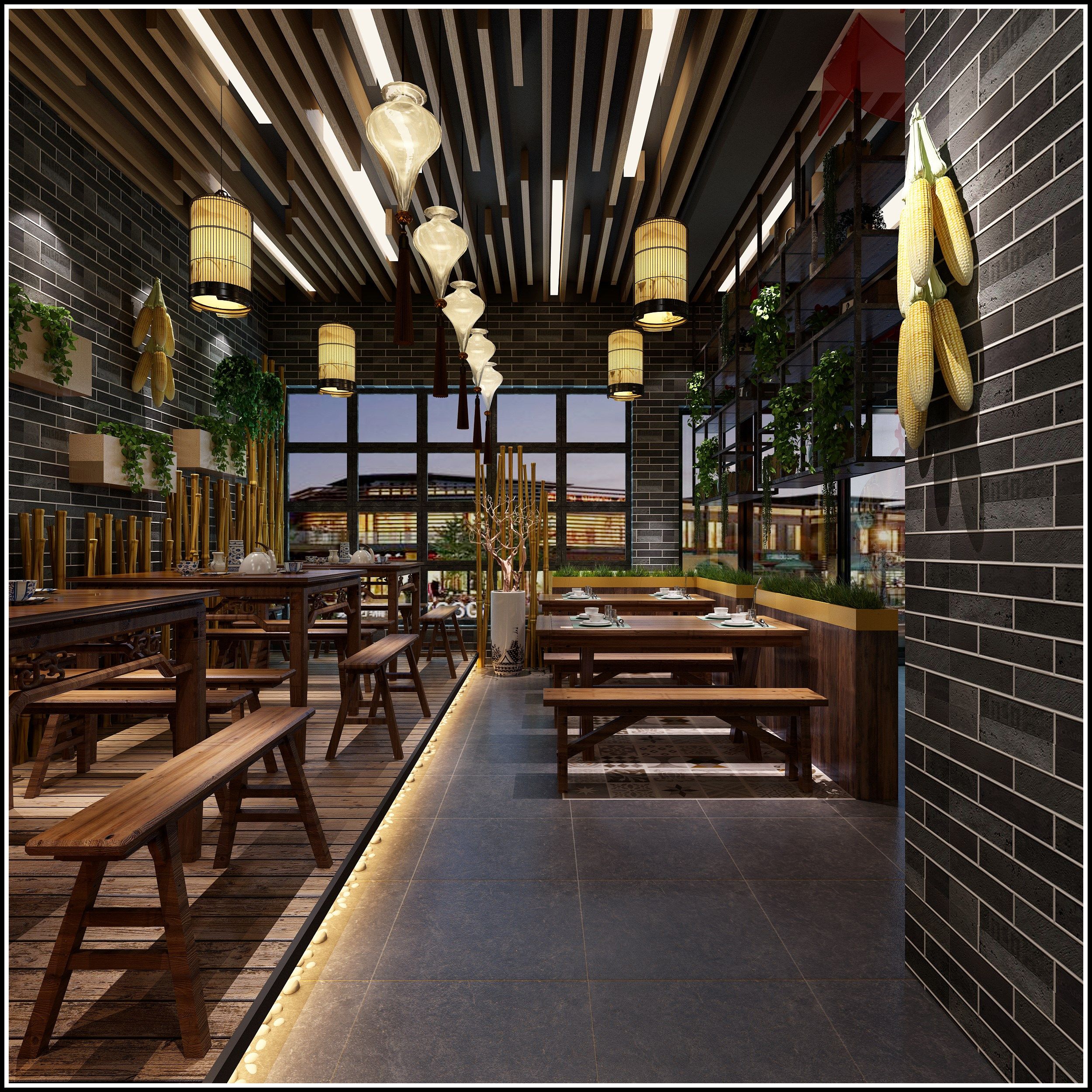 火锅店时尚装修图片 200平米火锅店铺大厅装修设计效果图