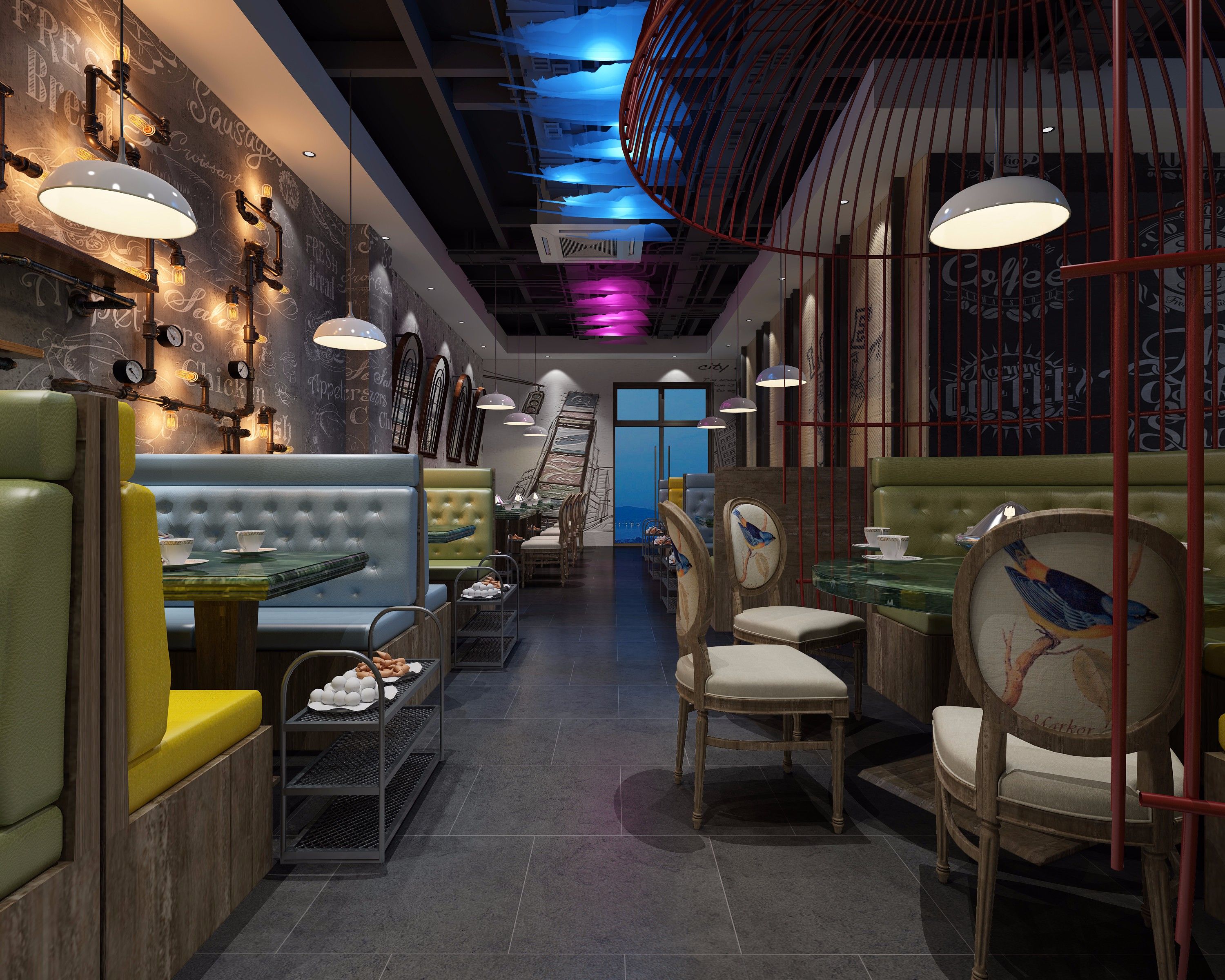 个性创意火锅店装修图片 现代风格火锅店装修设计案例实景图  300平米