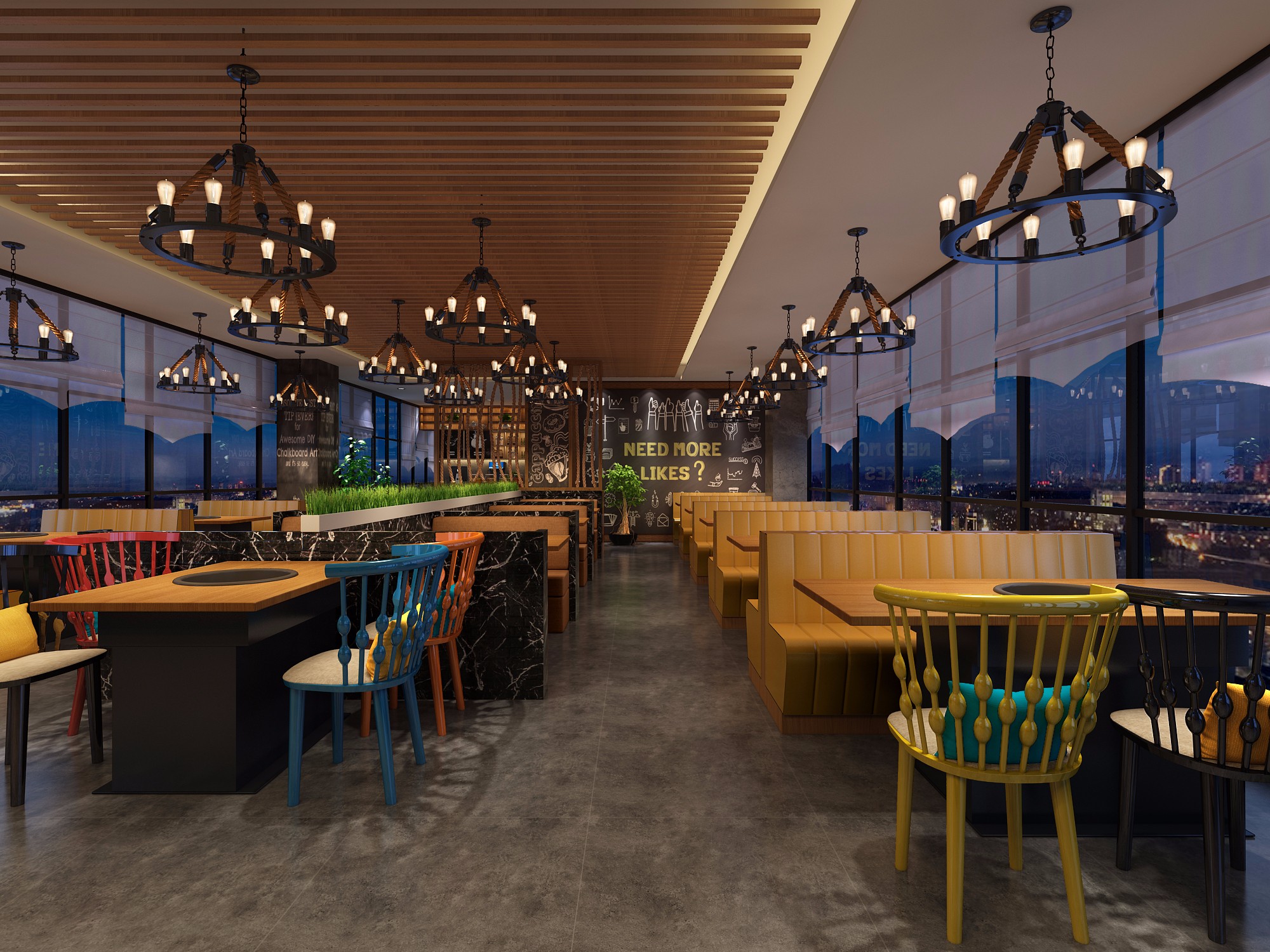 个性创意火锅店装修图片 现代风格火锅店装修设计案例实景图  300平米