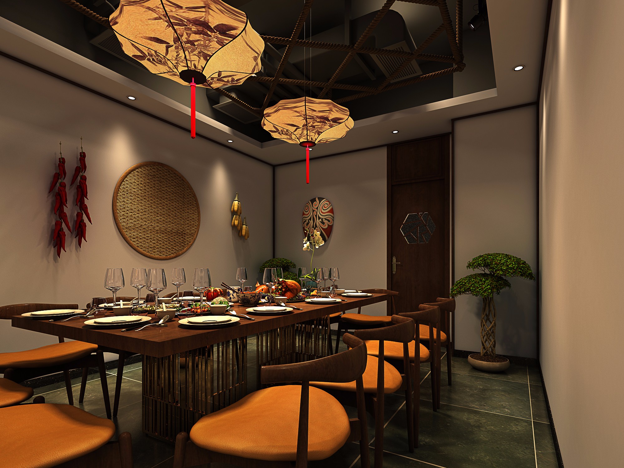 中式风格320平米火锅店装修设计效果图 火锅店铺装修实景图 