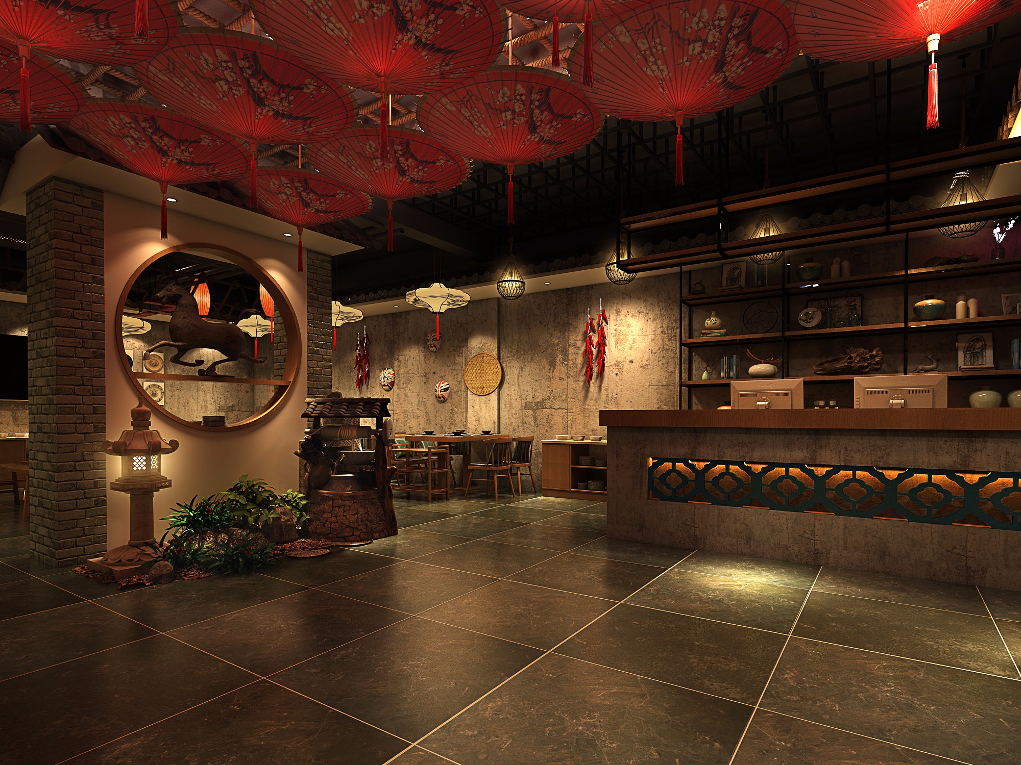 中式风格320平米火锅店装修设计效果图 火锅店铺装修实景图 