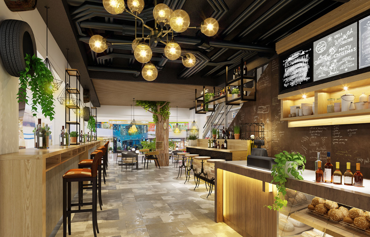   现代风格150平咖啡店装修效果图