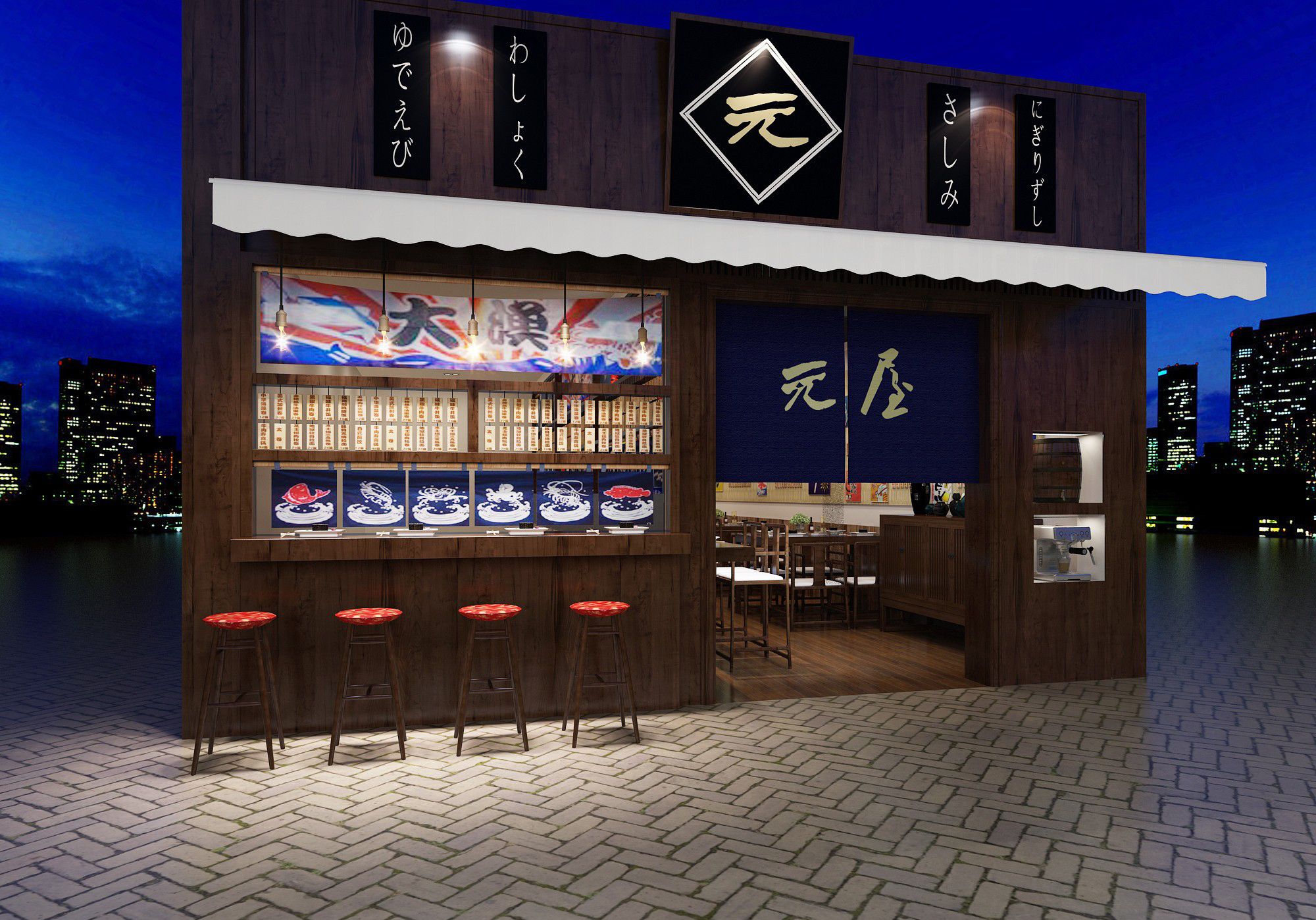 寿司店装修效果图 日式风格餐厅装修设计样板间图片 123平米