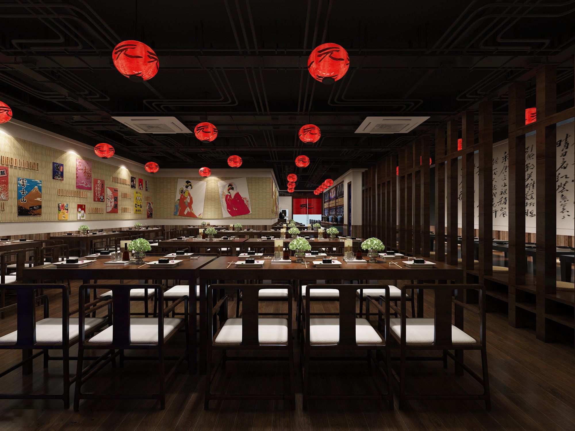 寿司店装修效果图 日式风格餐厅装修设计样板间图片 123平米