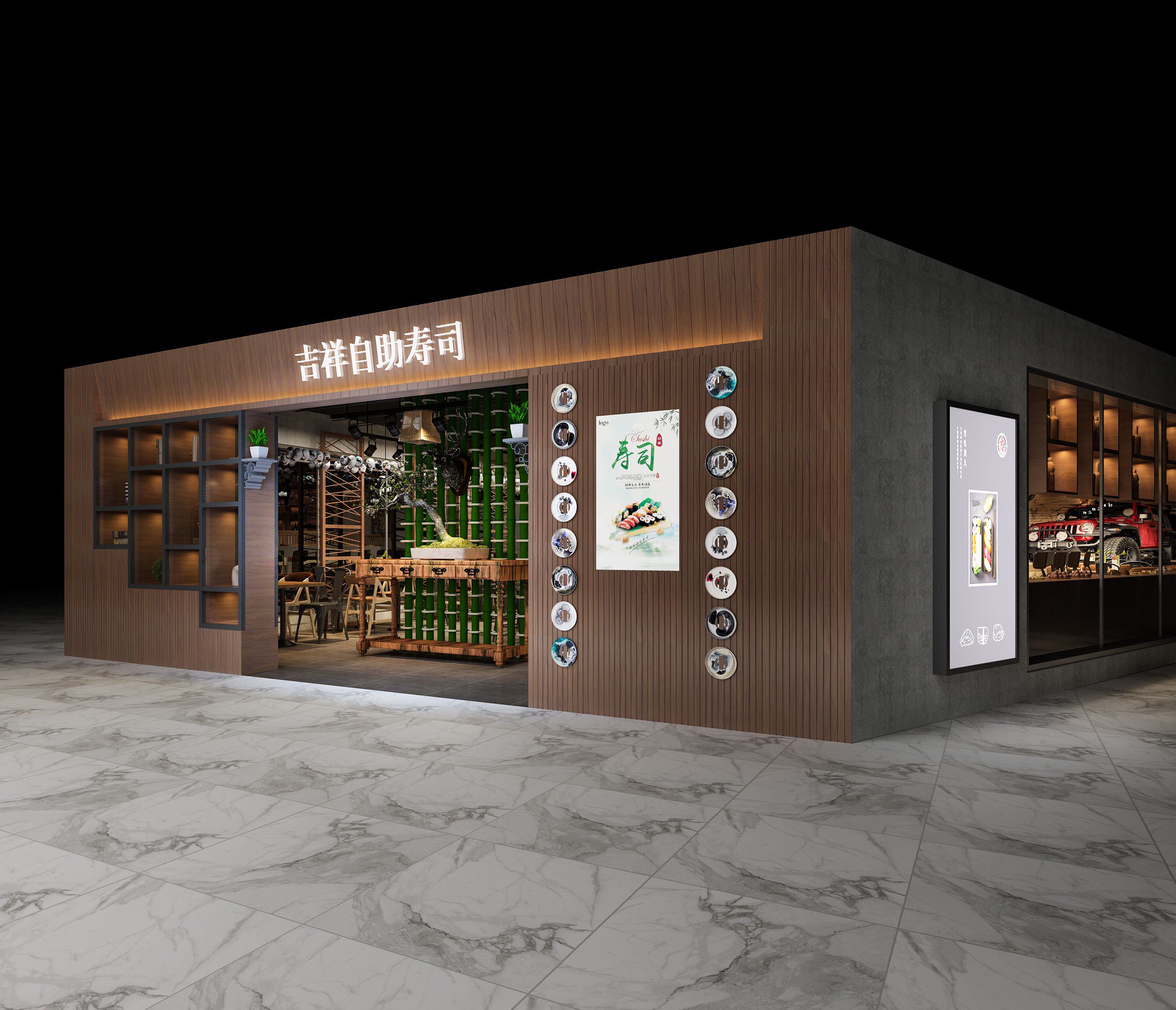 寿司店装修效果图 日式风格餐厅装修设计样板间图片 123平米